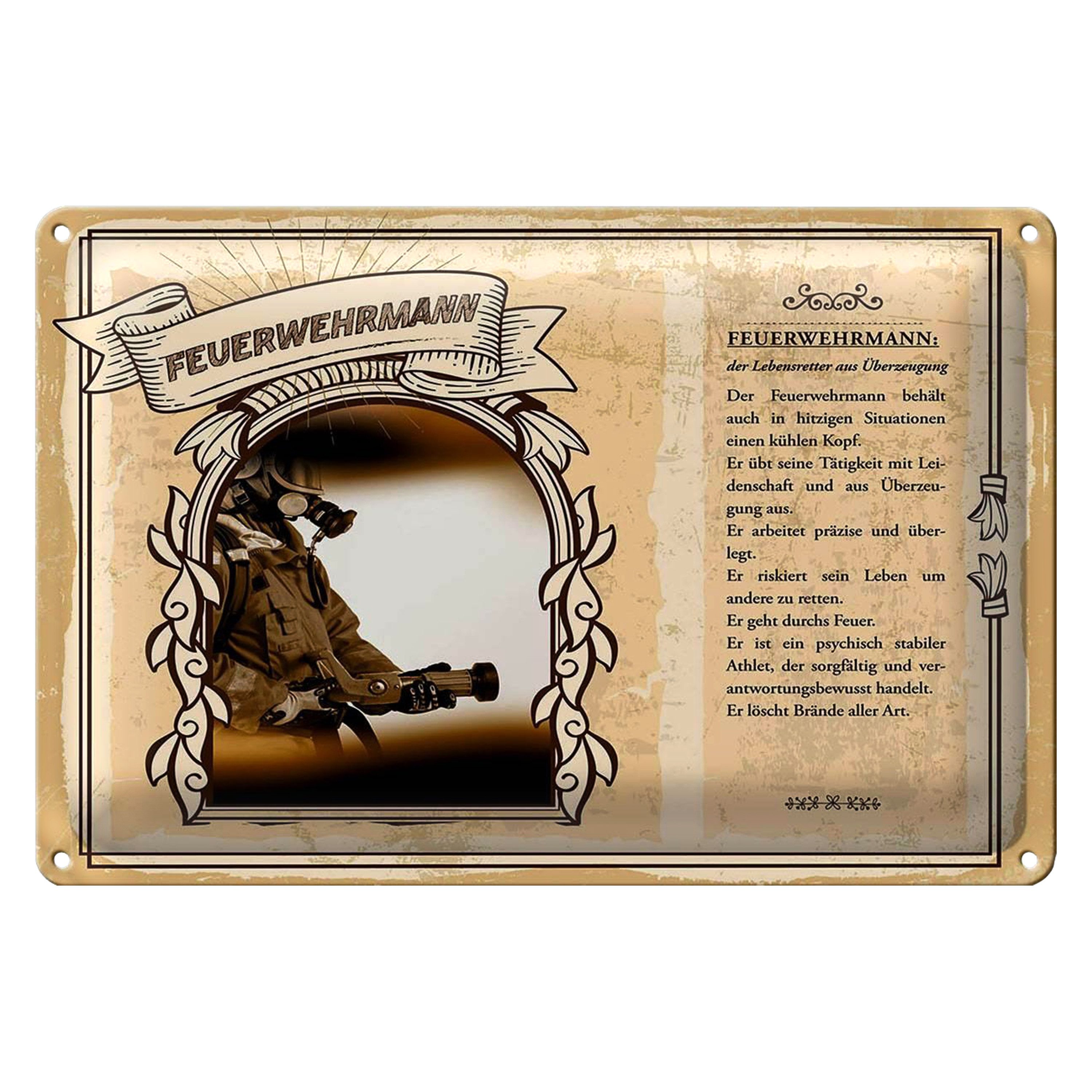 Roomando Metallschild Berufe 18x12cm Feuerwehrmann Lebensretter Feuer