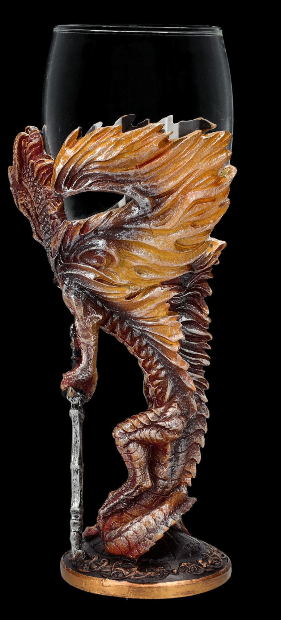 Figuren Shop GmbH Becher Glas Kelch Drache - Flame Blade - Fantasy Dekoration Drachenfigur Deko, Kunststein (Polyresin), Glas