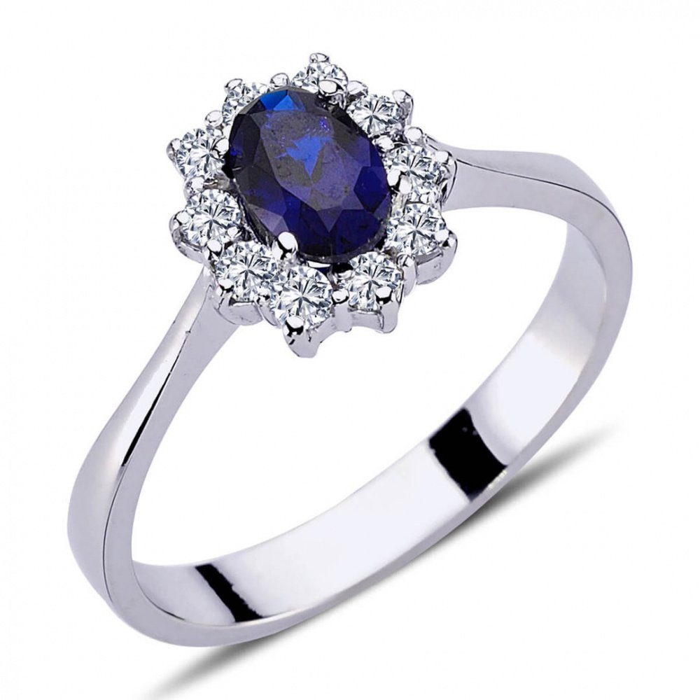 EinStein Diamant Diamantring Halo Diamant Oval Saphir Entourage Ring 14  Karat Weißgold