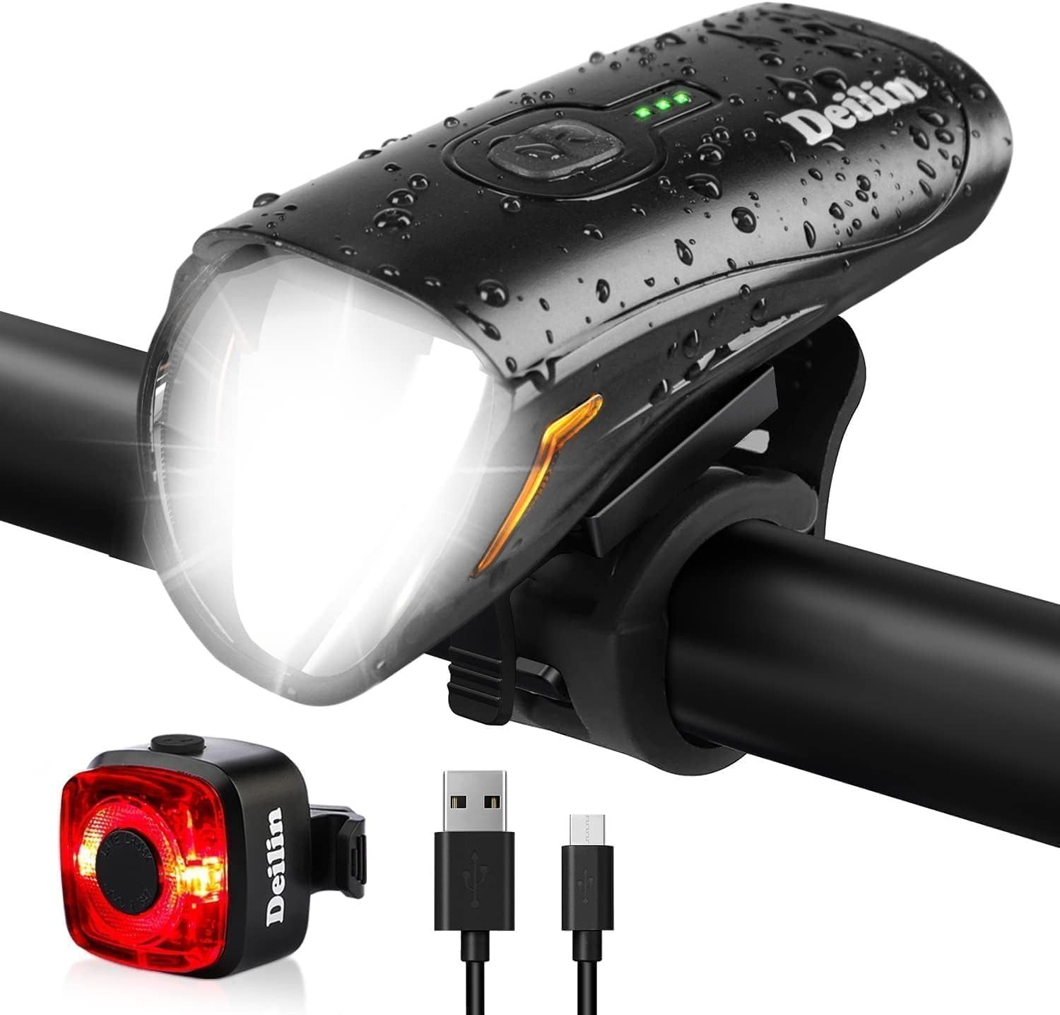 Fahrradbeleuchtung Fahrradlicht Set, bis zu 70 Lux LED Fahrradbeleuchtung USB Aufladbar