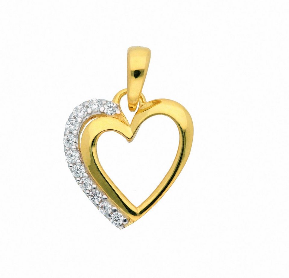 Adelia´s Kettenanhänger 333 Gold Anhänger Herz, mit Zirkonia Goldschmuck  für Damen, Maße - Breite 10,5 mm - Höhe 9,8 mm
