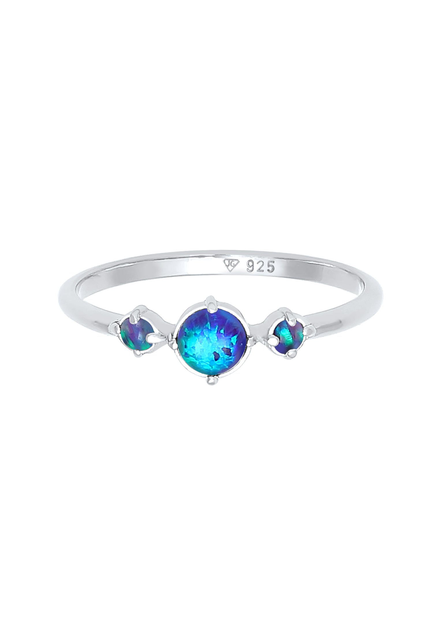 Blau Rund Fingerring Opal Silber Trio Elli Vintage 925er