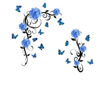 FIDDY 3D-Wandtattoo Blaue Blume Rebe Schmetterling Wandaufkleber Selbstklebend (1 St)