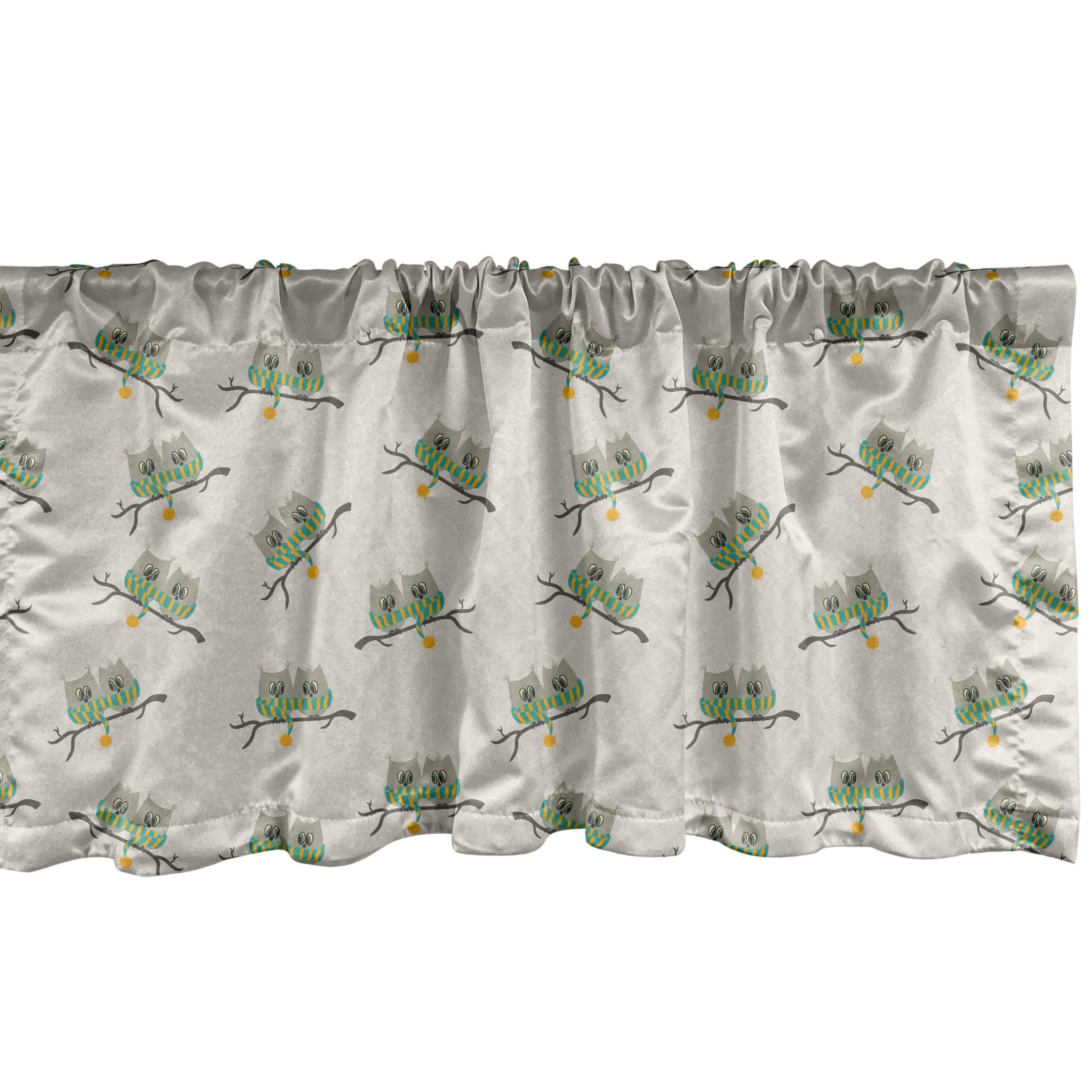 Scheibengardine Vorhang Volant für Küche Schlafzimmer Dekor mit Stangentasche, Abakuhaus, Microfaser, Eulen Vögel in Schale Zusammen