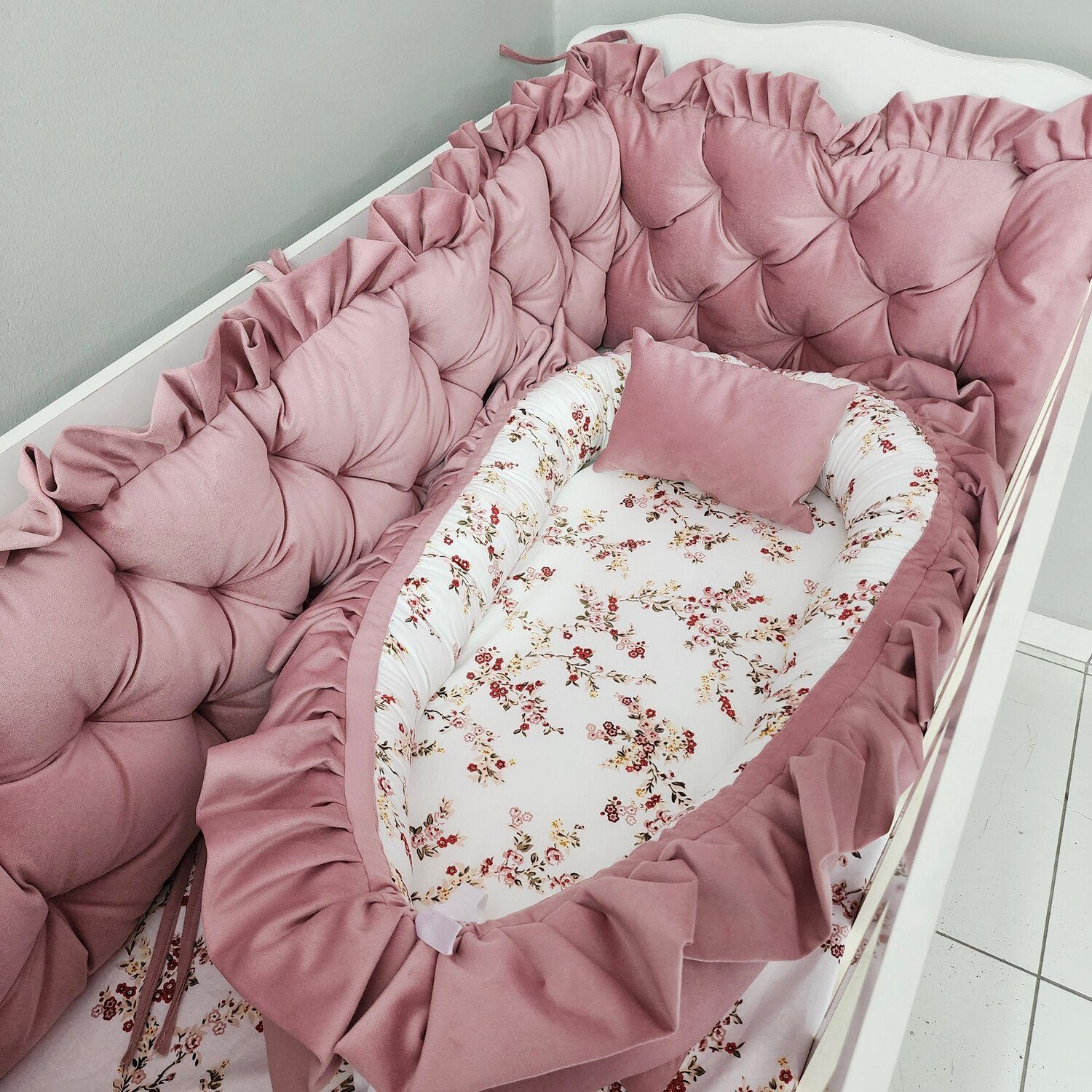 Baby Fancyroom Bettnestchen Samt Bettumrandung Nestchen Volant Kantenschutz günstig online kaufen