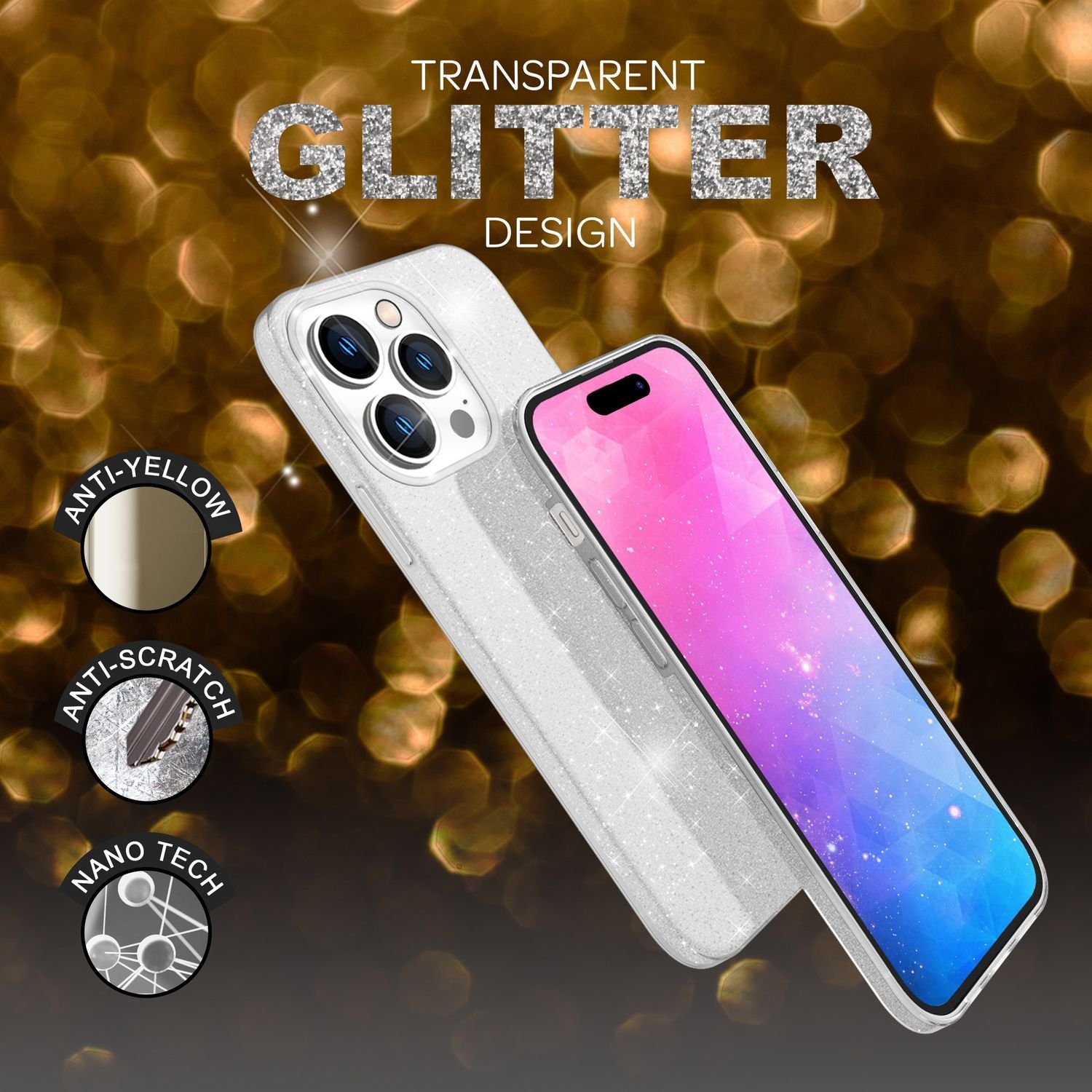 Nalia Smartphone-Hülle Apple iPhone 14 Pro 15,5 cm (6,1 Zoll), Glitzer Silikon Hülle / Verstärkte Innenseite / Glänzende Schutzhülle