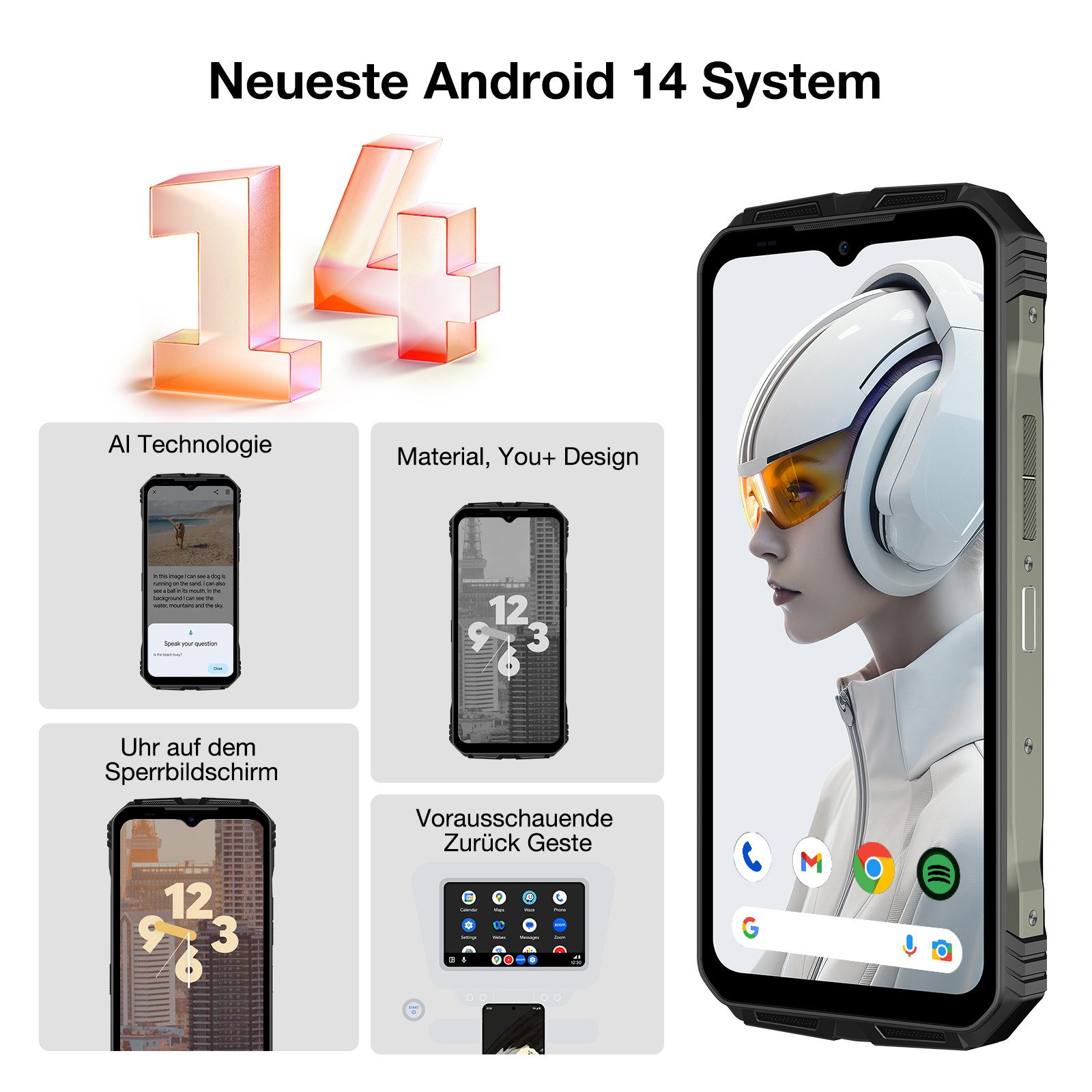 DOOGEE VMAX Plus 5G Outdoor Handy, 22000mAh, 512GB, 200MP Kamera Smartphone (6.58 Zoll, 512 GB Speicherplatz, 200 MP Kamera, 6,58" FHD+ 120Hz, Android 14, Night Vision, NFC, Dual SIM, IP69K)