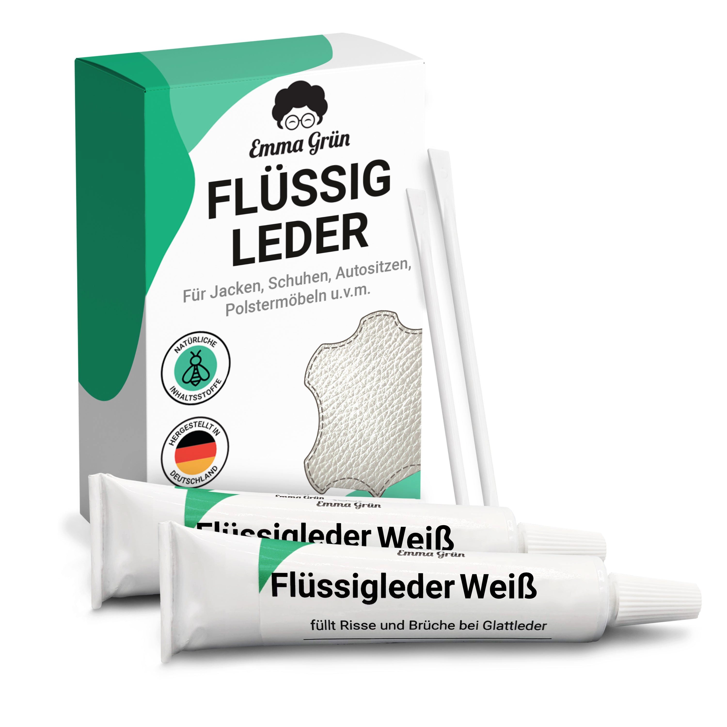 Emma Grün Reparatur-Set Flüssigleder Weiß 7 ml inkl. Spachtel, Set zum Füllen von Rissen & (Brand)Löchern, aus deutscher Manufaktur