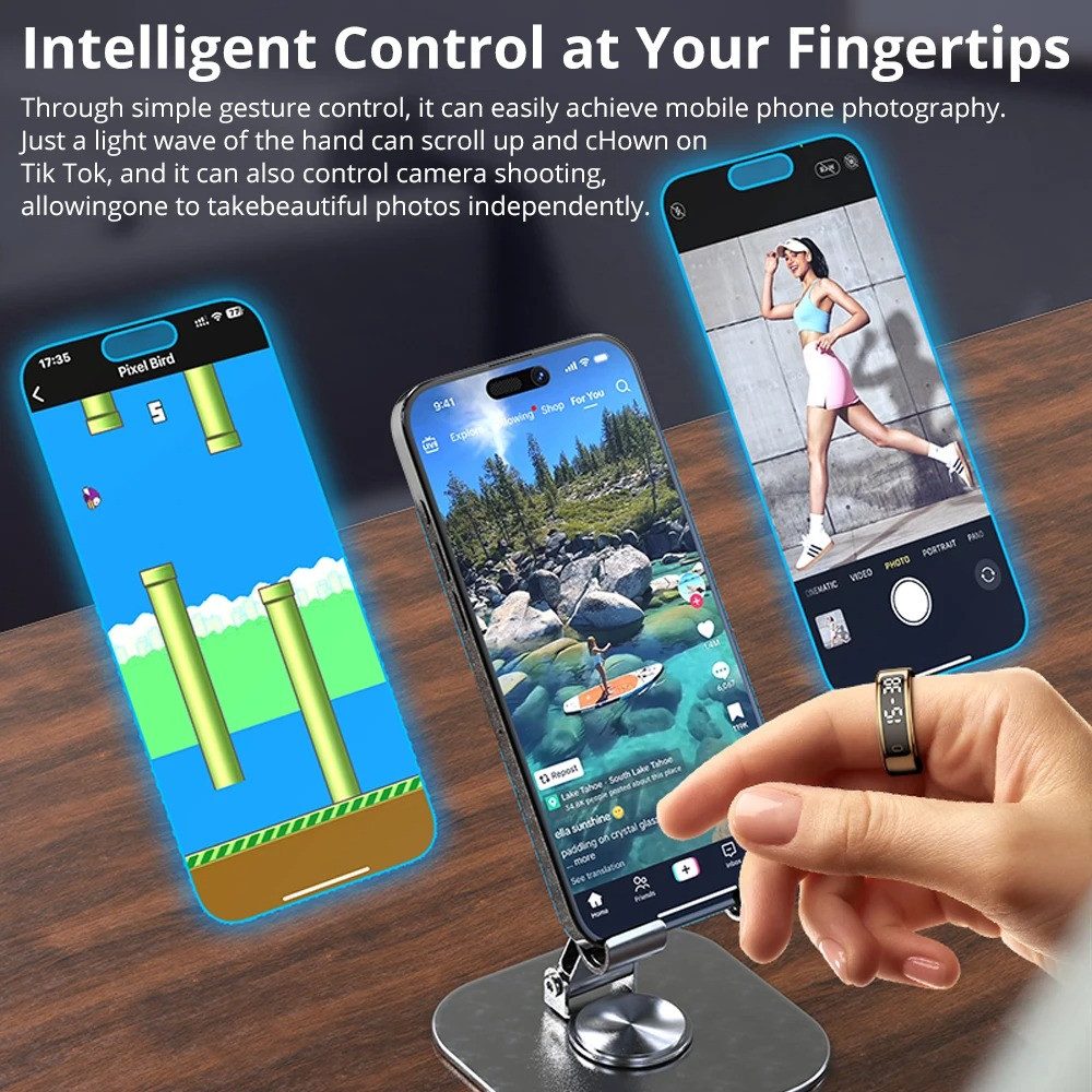 Athlix Fitness-Tracker Smart Ring mit Bildschirm und Touch Fitness Tracker Gesundheitsmanager, Wasserdicht, Touch- & Gesten-Design, aus Edelstahl – Bild 5 von 5