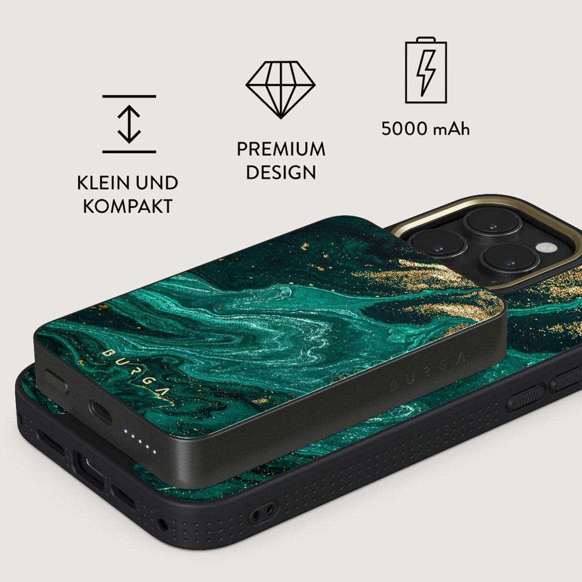 BURGA Burga Magnetische Powerbank 5.000 mAh - MagSafe und Qi2 - Emerald Pool Powerbank (1 St)