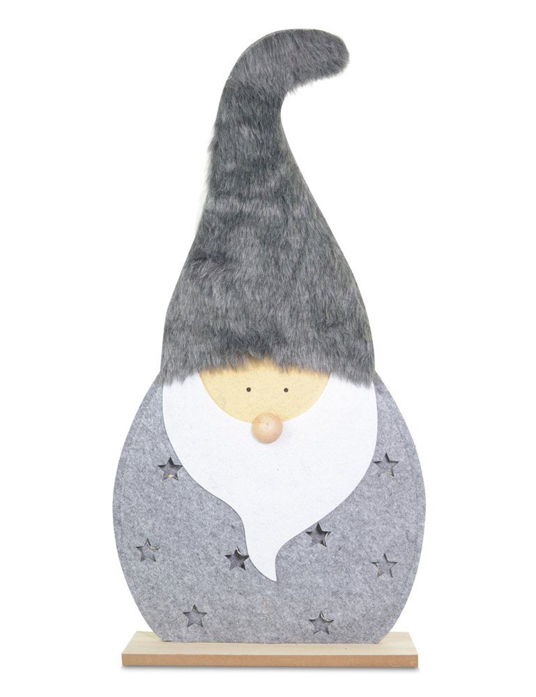 RIFFELMACHER & WEINBERGER Christbaumschmuck LED Holz Wichtel Dekofigur 'Santa' 60 cm Grau, 10
