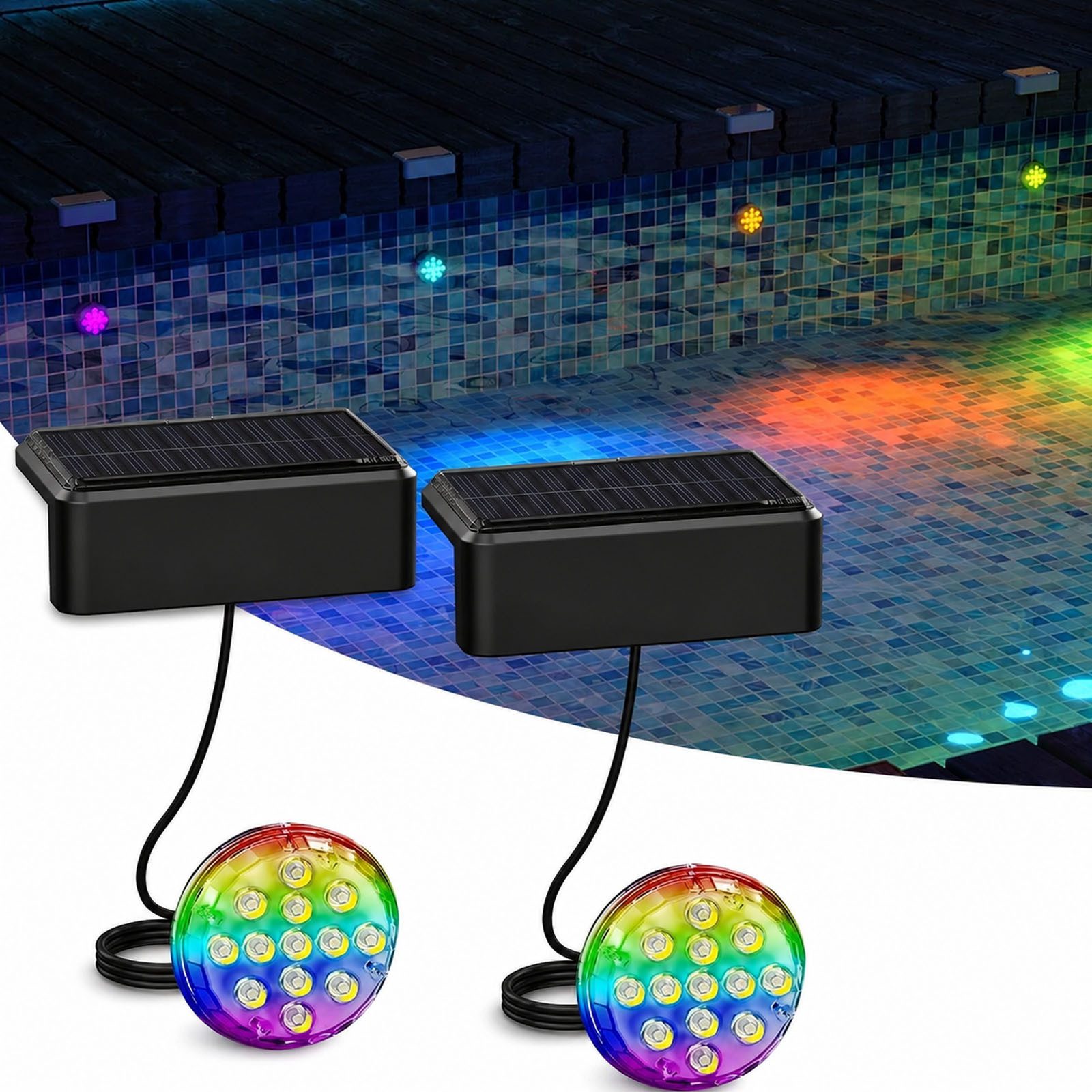 VIVIHEYDAY LED Solarleuchte Solar Poolbeleuchtung Unterwasser, IP68 wasserdichtes Pool Licht, mit Fernbedienung, 4 RGB Modi & Timer, Dimmbare LED Teichbeleuchtung, Magnetische Pool Deko für Freibad Aufblaspool