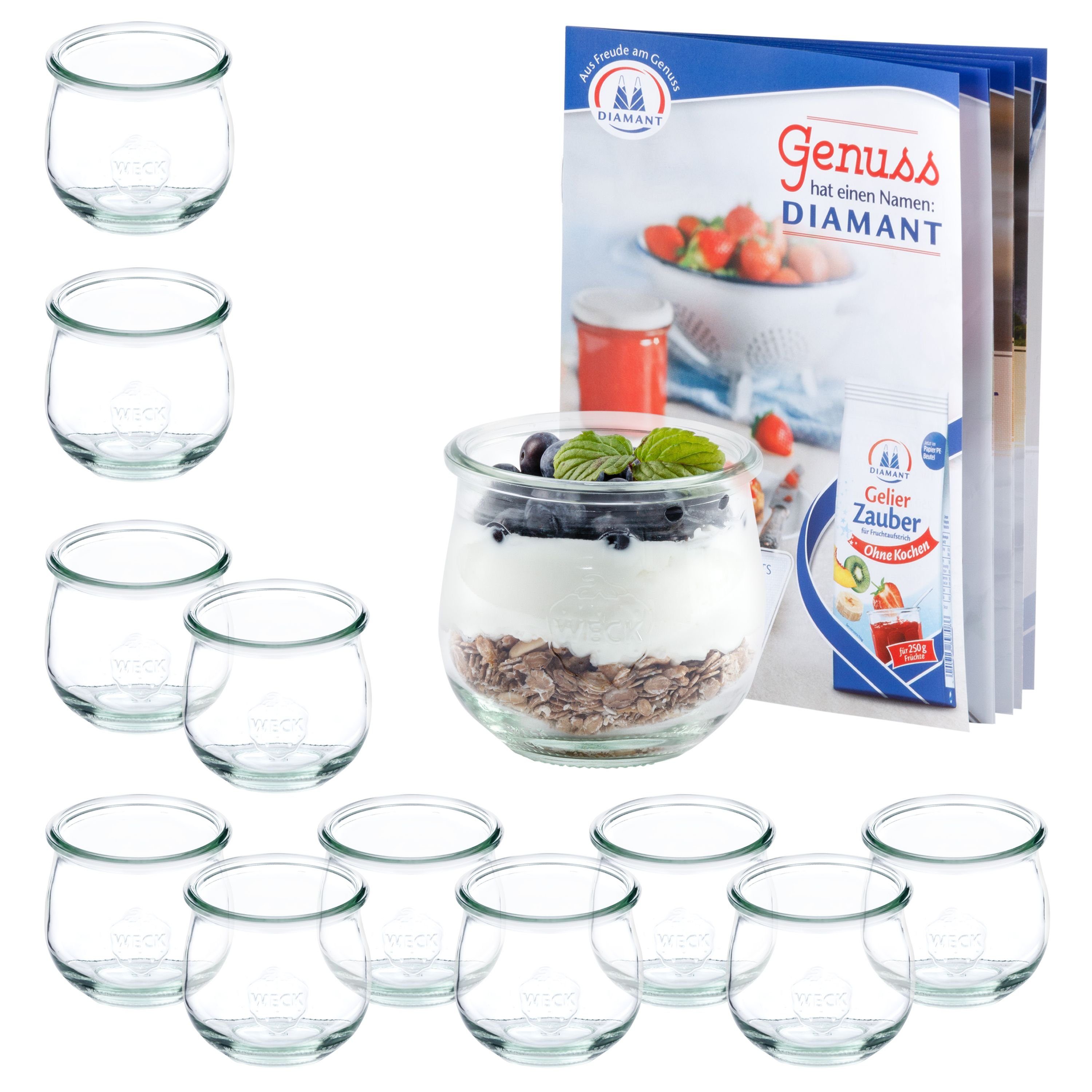 Einmachglas 12er Set Weck Gläser 370ml Tulpenglas inkl Rezeptheft
