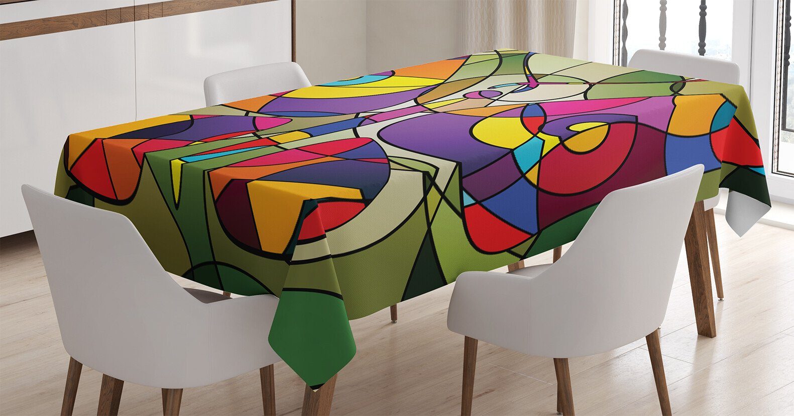 Abakuhaus Tischdecke Farbfest Waschbar Für den Außen Bereich geeignet Klare Farben, Bunt Abstrakte Schmetterlings-Kunst