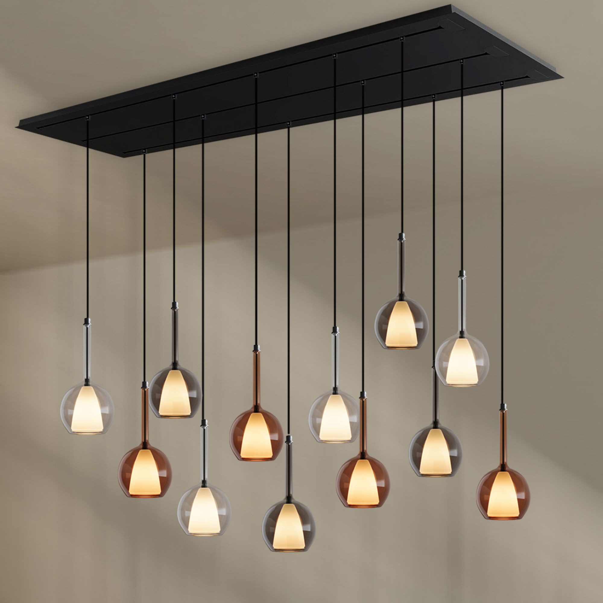 s.luce Pendelleuchte Belluna Esstischleuchte 12-fl. 200cm 3-reihig Mehrfarbig