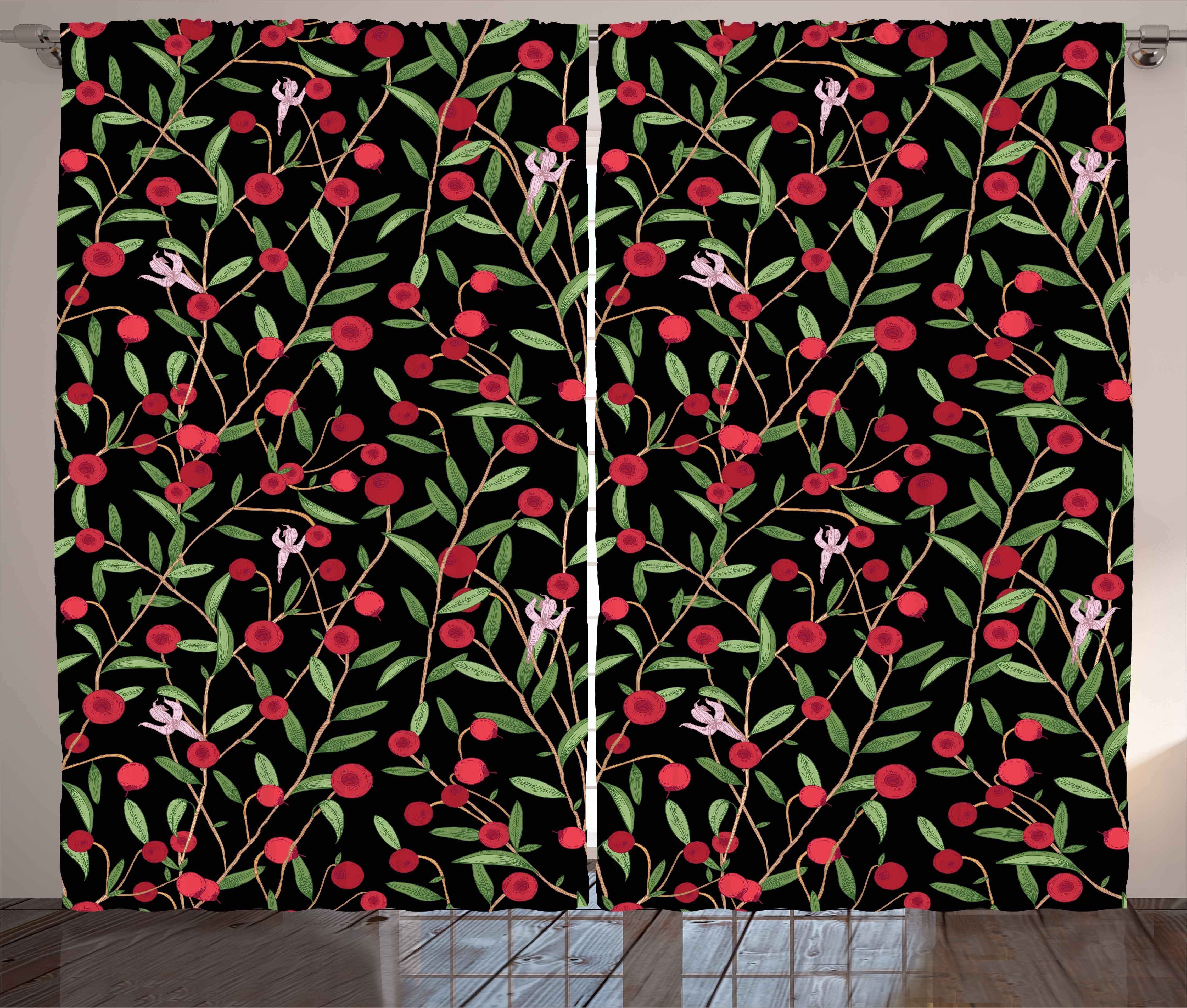 Gardine Schlafzimmer Kräuselband Vorhang mit Schlaufen und Haken, Abakuhaus, Kranichbeere Berry Pflanze Harvest Field | Fertiggardinen