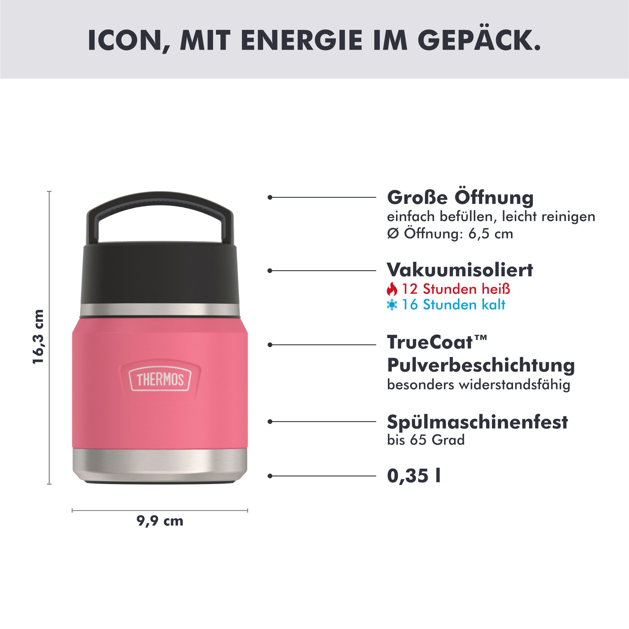 THERMOS Thermobehälter ICON FOOD JAR, Thermobehälter für Essen, spülmaschinenfest, Edelstahl, Kunststoff, Silikon, (1-tlg), 0,35l, 12h heiß & 16h kalt, dicht &  – Bild 2 von 5