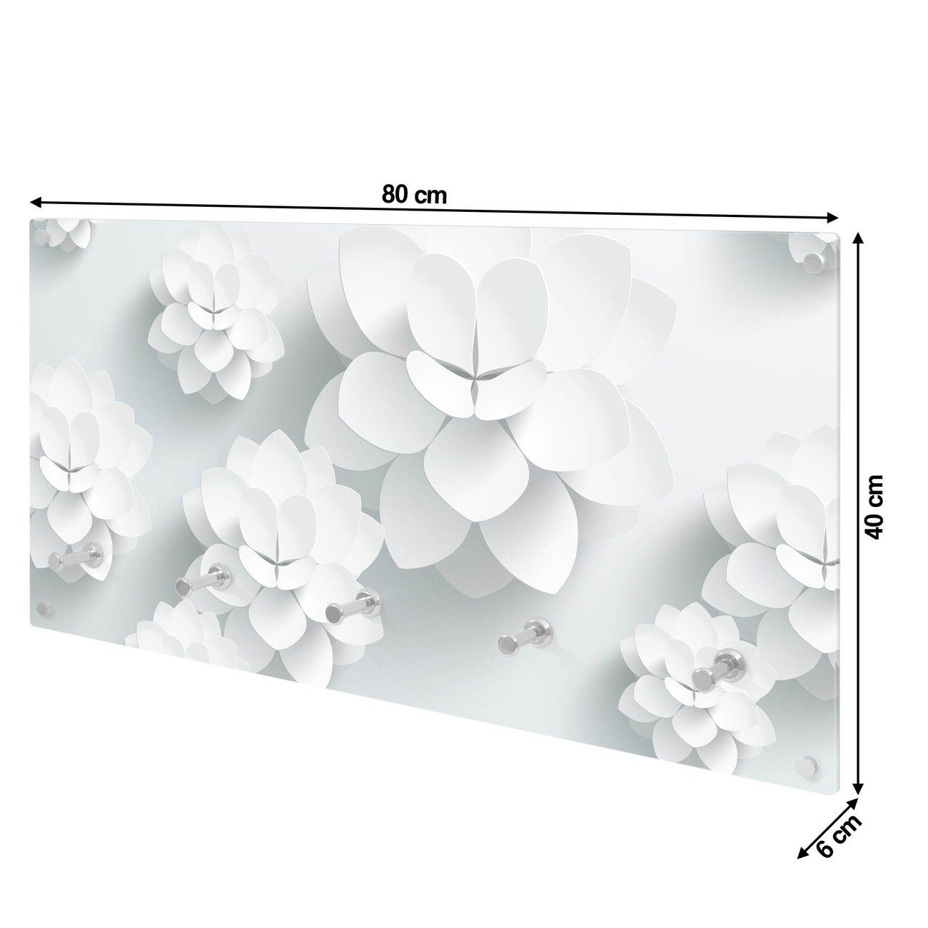 banjado Garderobenleiste Glas Papier Lotus (Wandgarderobe, mit verchromten Haken), inkl. Montagematerial