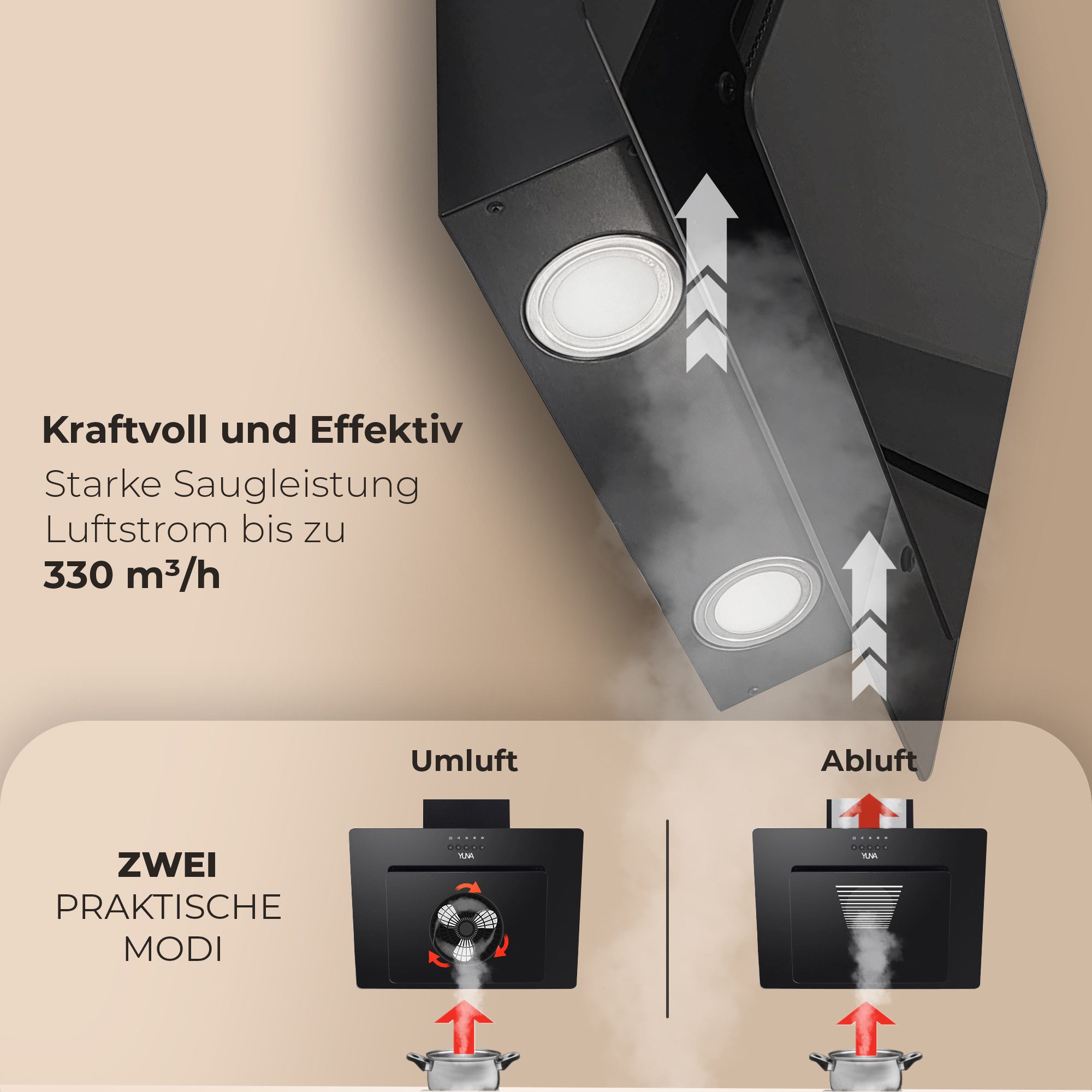 YUNA Wandhaube Yuna Dunstabzugshaube KIM SH60A, inkl. Kohlefiltern, 60cm inklusive Kohlefilter – Bild 4 von 5