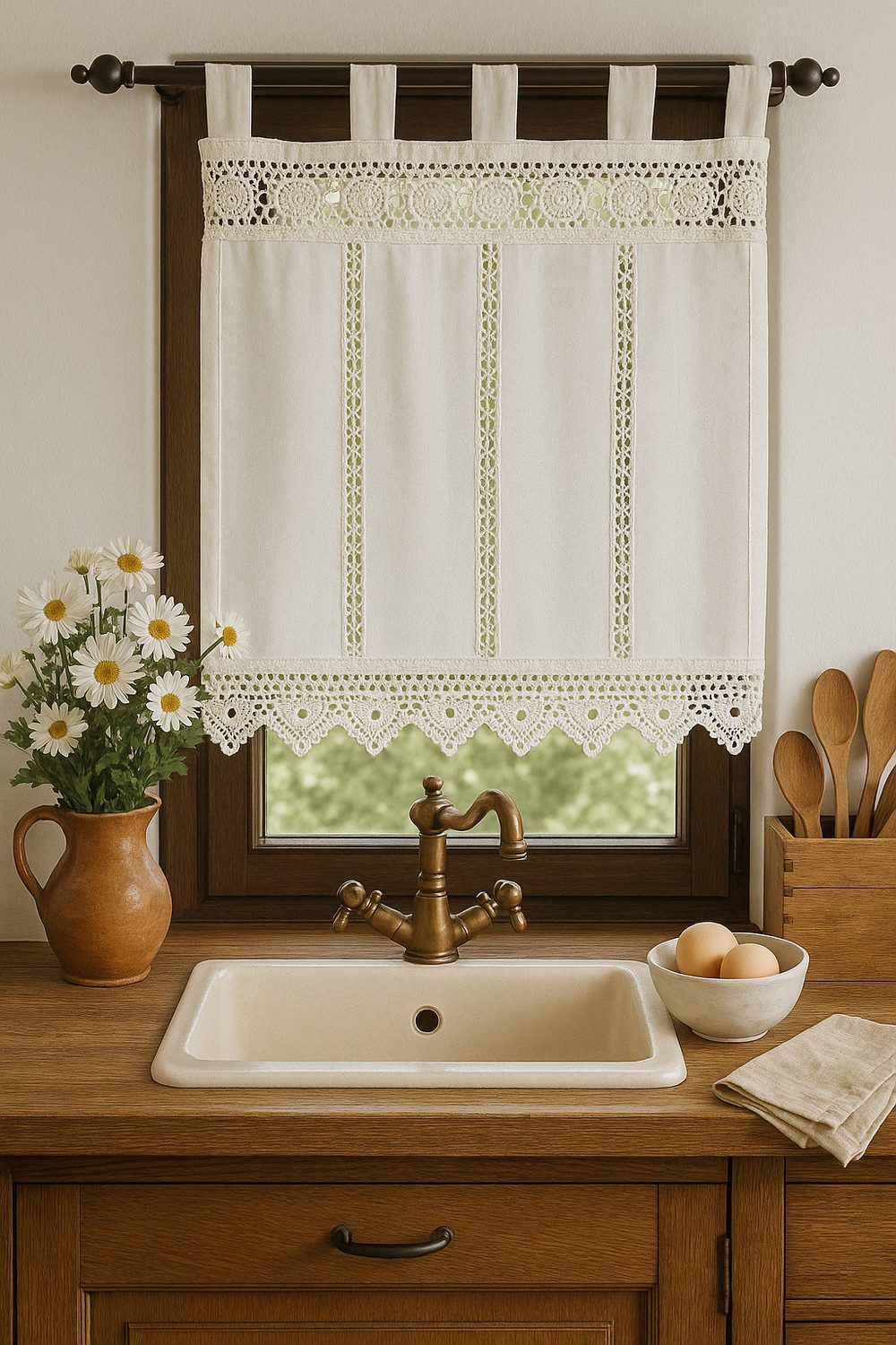 HOSSNER - ART OF HOME DECO Scheibengardine 40x60 cm (1 St), Schlaufen, blickdicht, Baumwolle, Vintage, Romantische Stickerei