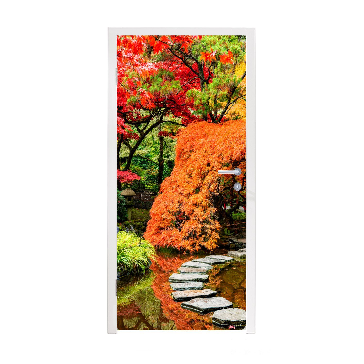 MuchoWow Türtapete Bäume - Japanisch - Steine - Weg - Natur, Matt, bedruckt, (1 St), Fototapete für Tür, Türaufkleber, 75x205 cm