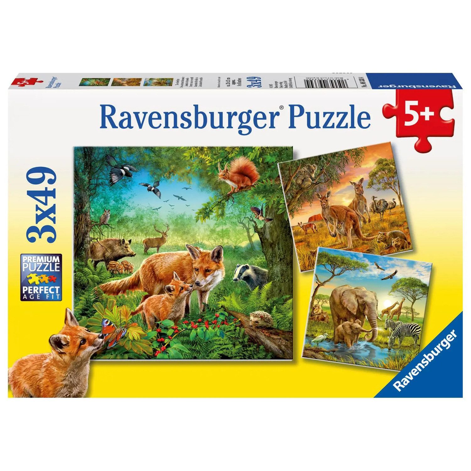 Ravensburger Puzzle Tiere der Erde Puzzle 3 x 49 Teile, 49 Puzzleteile