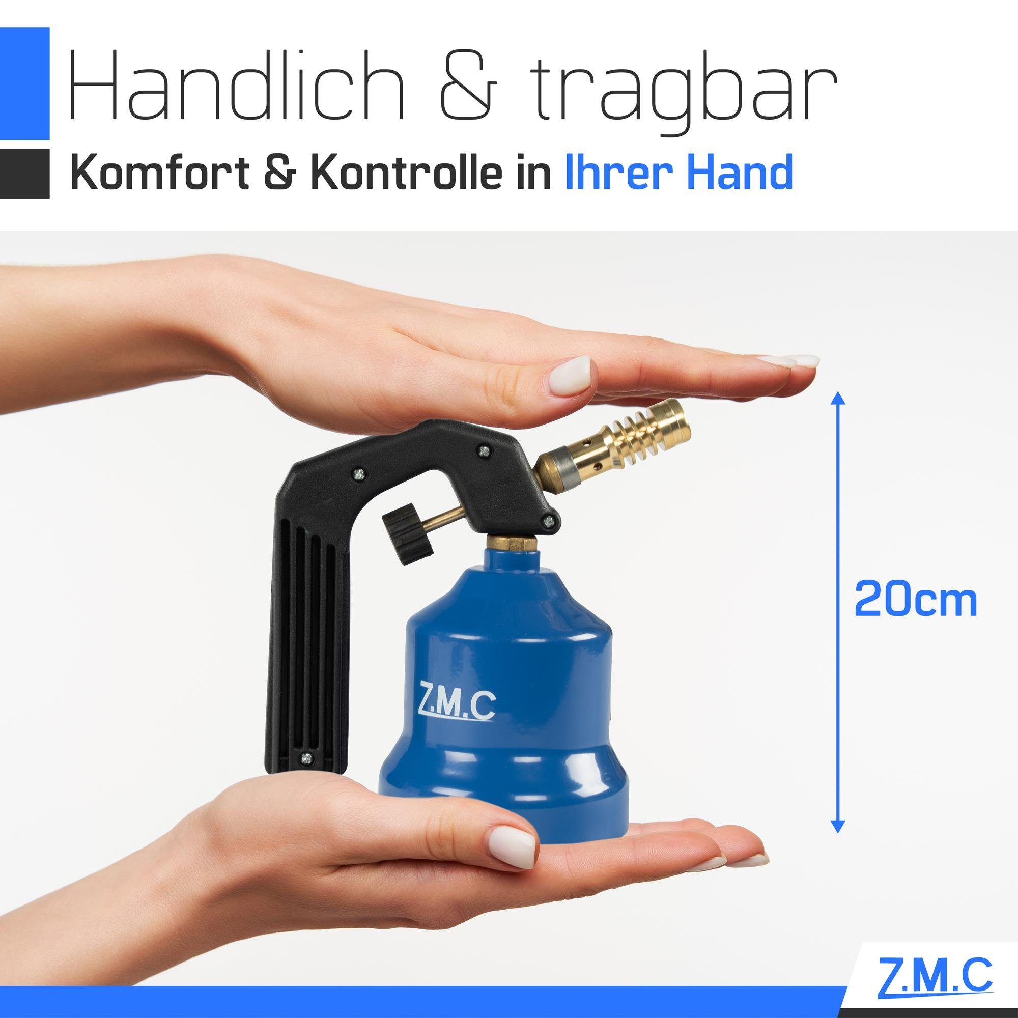 ZMC Flambierbrenner Gasbrenner Grillanzünder Gasanzünder Lötpistole +6 Gaskartuschen 190g, (Lötlampe 2,2 kW Temperatur von bis zu 1200 ° C), Butangas Lötbrenner Kohleanzünder Flammspritzpistole Bunsenbrenner