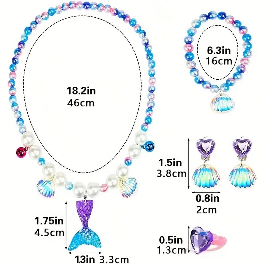 TUABUR Bead-Ketten-Set Meerjungfrau-Halskette-Armband-Set, Meerjungfrau-Schmuck-Set Blau Lila