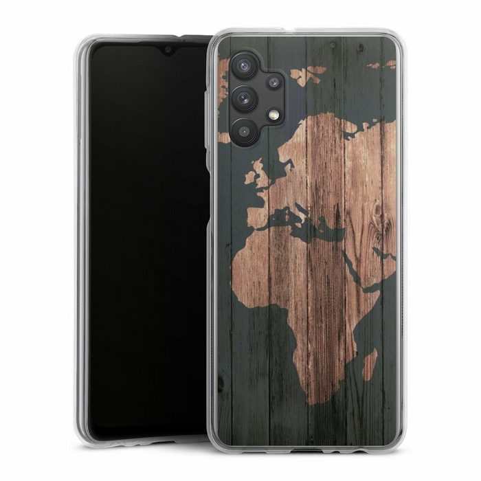 DeinDesign Handyhülle Landkarte Holzoptik Weltkarte Wooden World Map Samsung Galaxy A32 5G Silikon Hülle Bumper Case Handy Schutzhülle