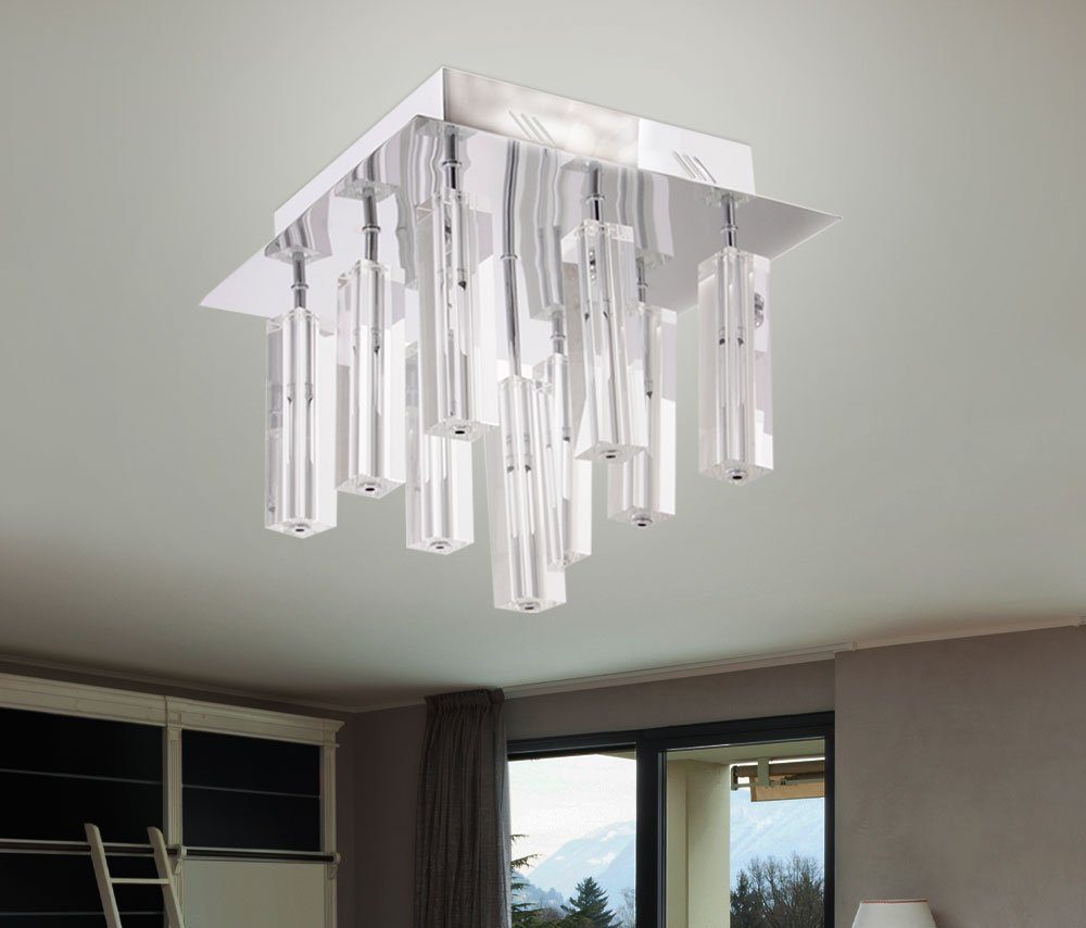 verbaut, Strahler Lampe Leuchte Glas WOFI Chrom LED-Leuchtmittel Decken klar fest Design LED Deckenleuchte, Kristall