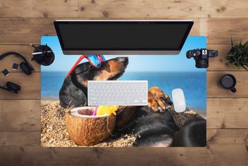 MuchoWow Gaming Mauspad Hund - Sonnenbrille - Strand - Sommer (1-St), Büro für Tastatur und Maus, Mousepad Gaming, 90x60 cm, XXL, Großes