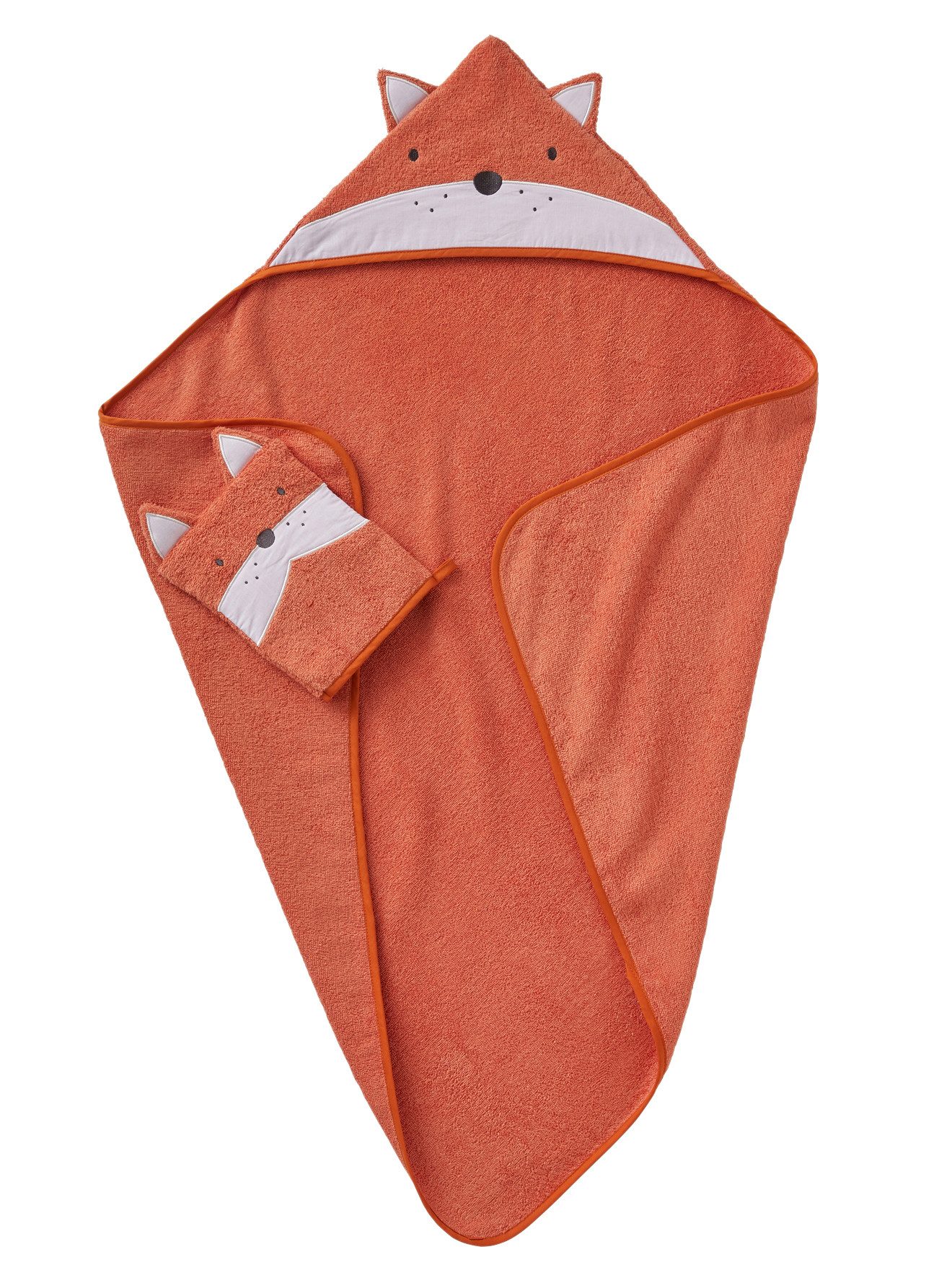 vertbaudet Kapuzenhandtuch Baby-Set: Badetuch und Waschhandschuh FUCHS günstig online kaufen