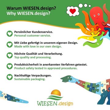 WIESEN.design Lernspielzeug Buchstabenpuzzle Dino, Montessori Spielzeug ab 3 Jahre, Holzpuzzle, DIN EN71 geprüft, Speichel- und schweißfest, gratis Versand
