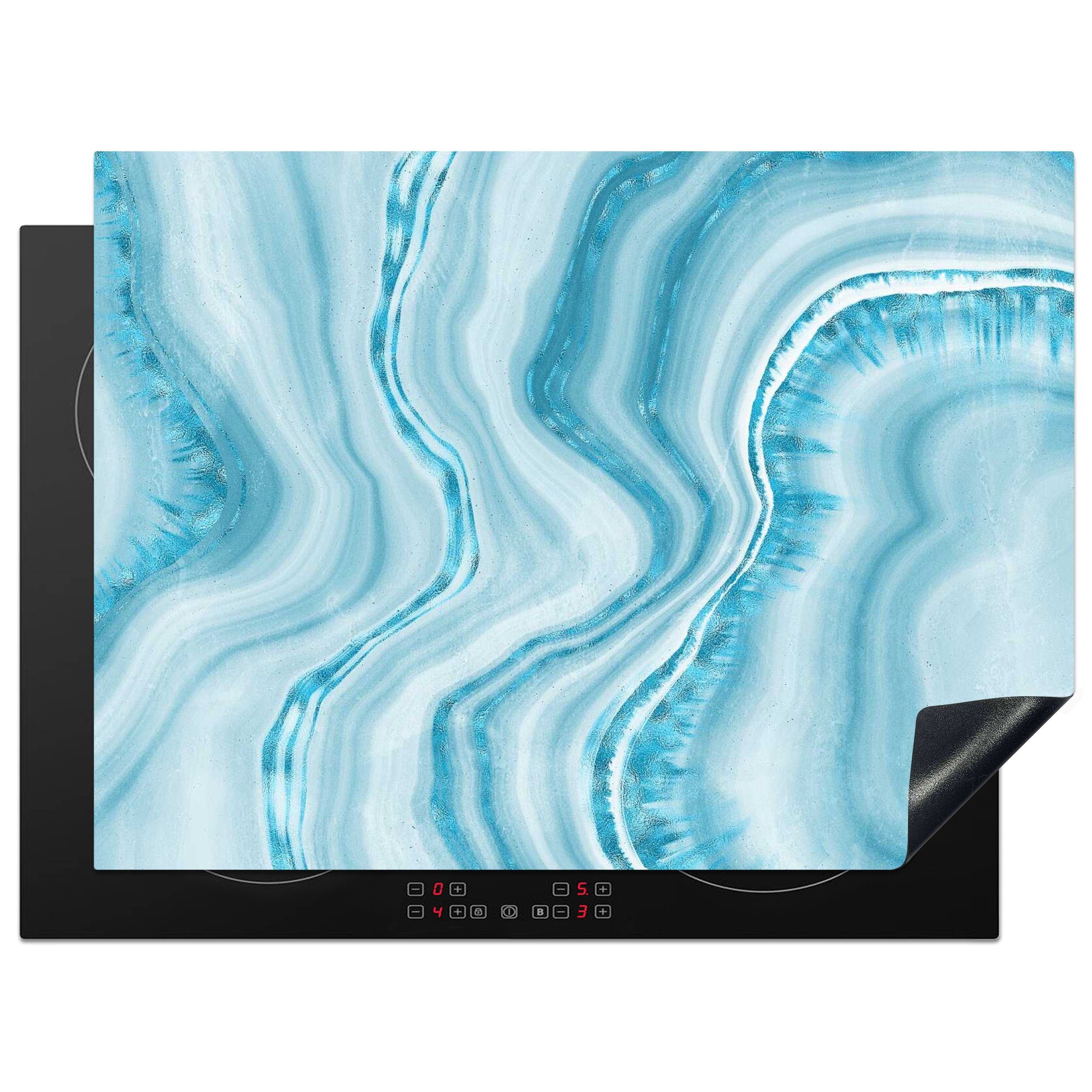 tlg), Blau Mobile Herdblende-/Abdeckplatte MuchoWow cm, 70x52 Vinyl, Marmor (1 - Ceranfeldabdeckung - Arbeitsfläche nutzbar, Muster,