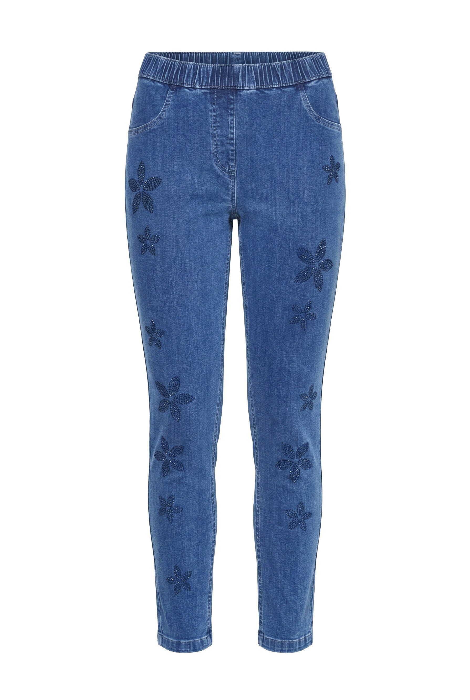 MIAMODA Regular-fit-Jeans Jeggings Skinny Fit Glitzersteinchen-Blumen günstig online kaufen