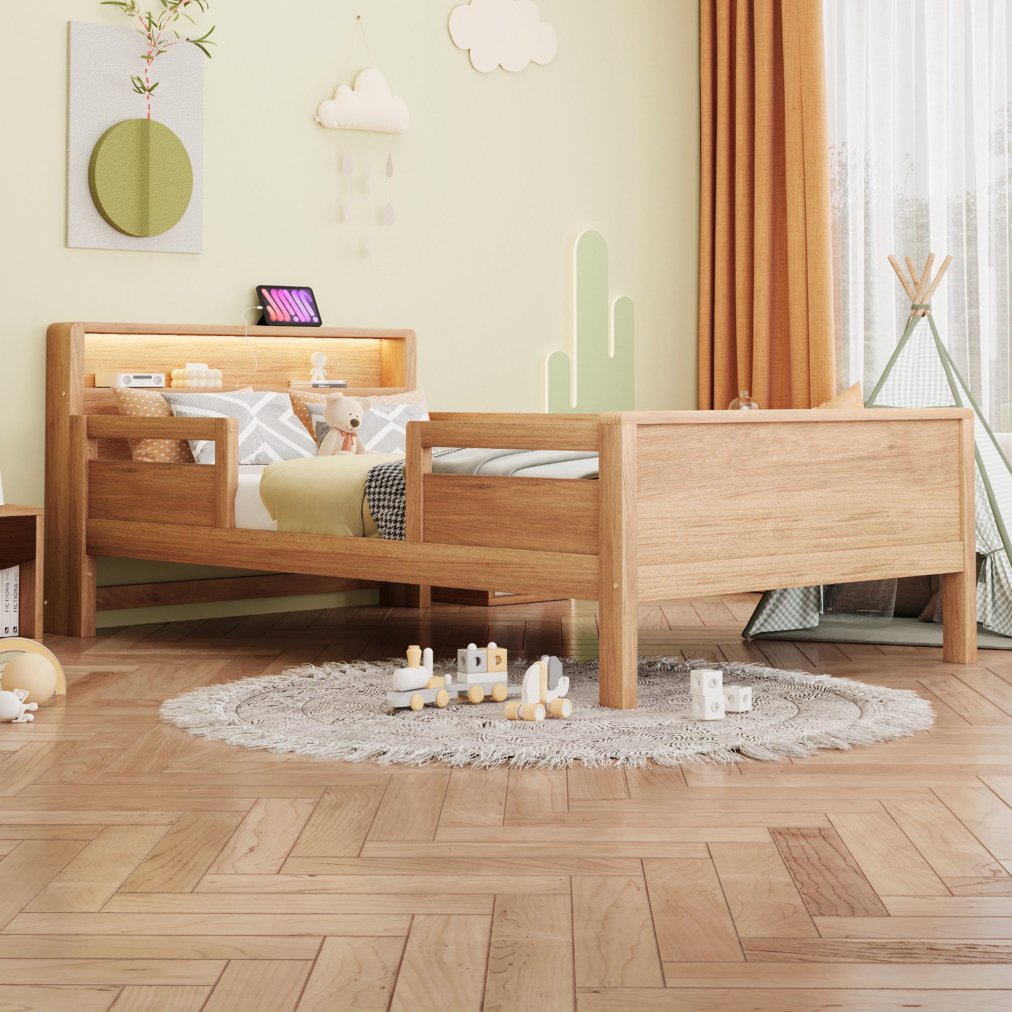 Flieks Kinderbett, Holzbett Einzelbett 90x200cm mit günstig online kaufen