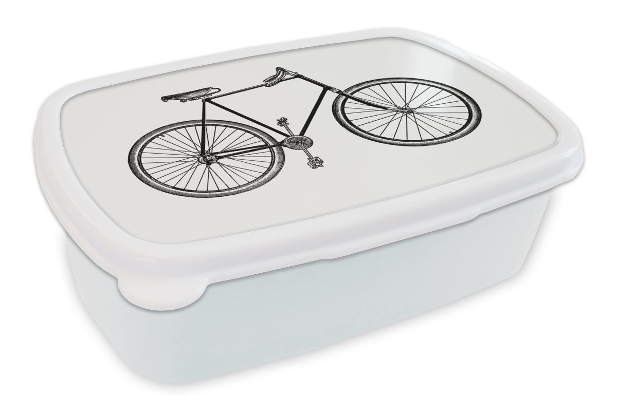 Mädchen Brotbox für Erwachsene, Kinder Brotdose, Jungs Fahrrad und und - Lunchbox Kunststoff, (2-tlg), MuchoWow für Lenkrad, - Vintage weiß
