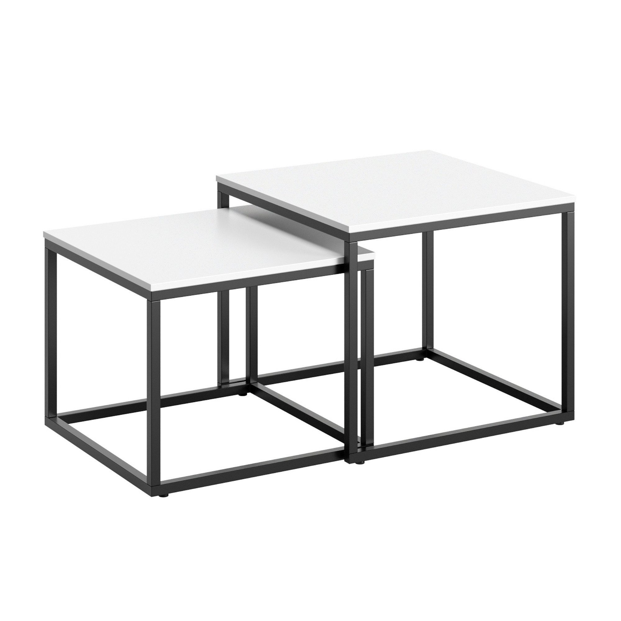 Home Collective Couchtisch 2er Set Beistelltisch Wohnzimmertisch modern rund und quadratisch (ideal als Büro Ablagetisch oder als Wohnzimmer Deko, Kleiner quadratischer Tisch Set 2 in 1), hochwertiges Design mit Metallgestell, stabile Tischplatte, weiß