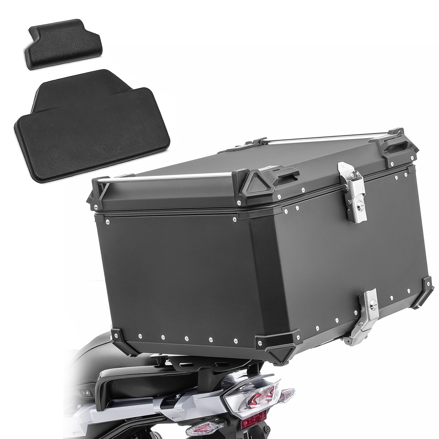 Topcase Set Motorrad Aluminium Topcase 100L + Sozius Rückenpolster # XB100 Alu