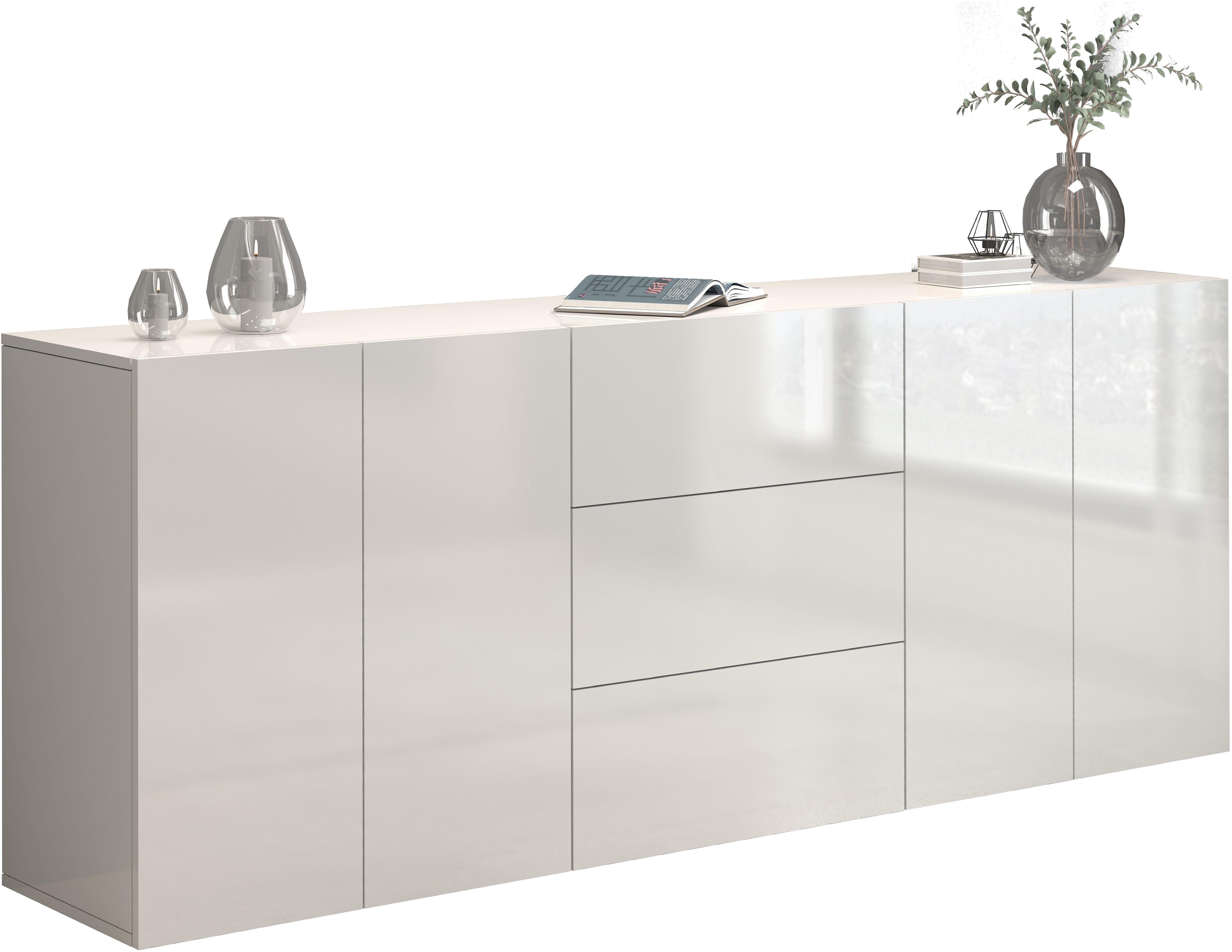 OTTO home Sideboard Egypt, Kommode, Schrank, grifflos, 4 Türen, 3 Schubkästen mit Push-To-Open,komplett Hochglanz Breite 200