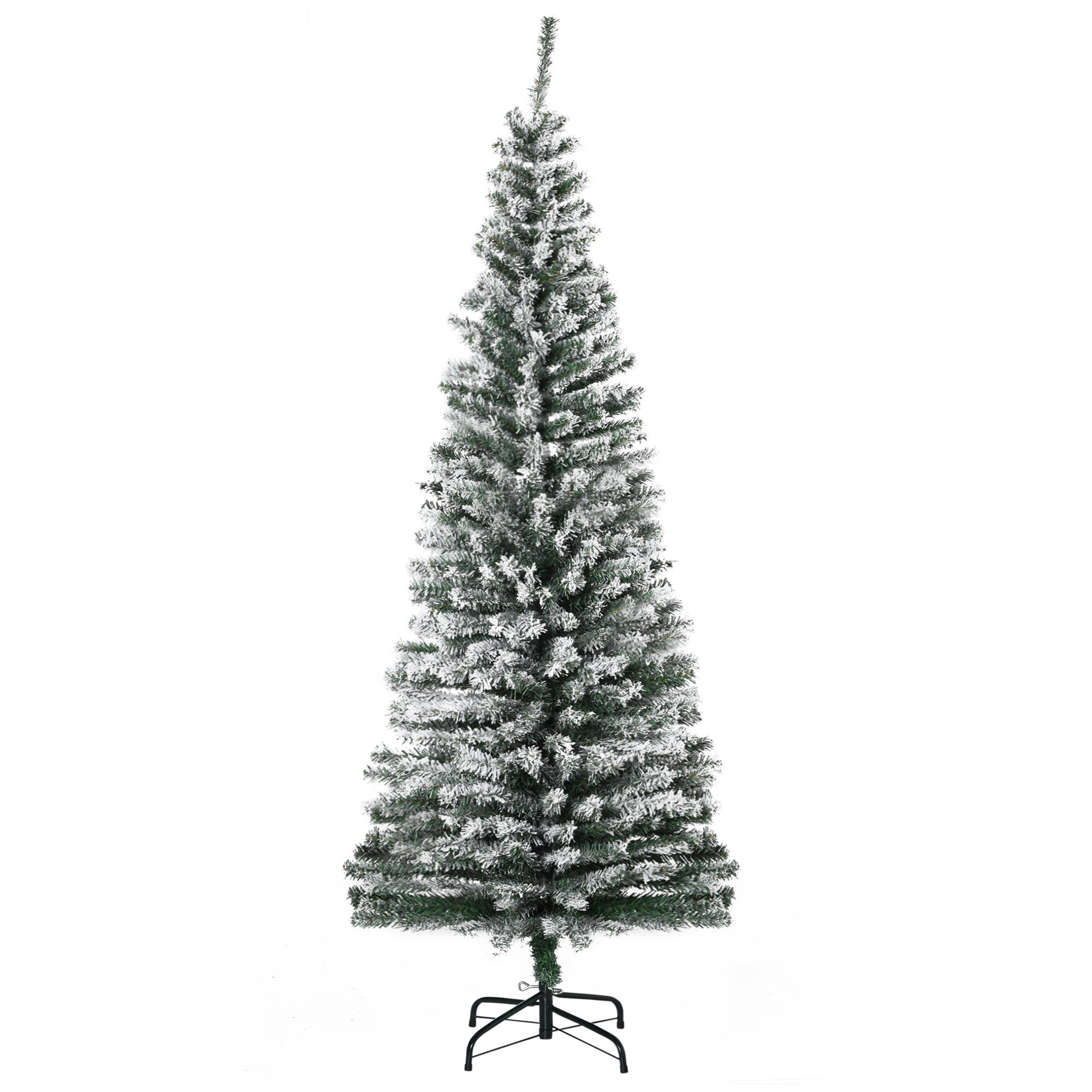 HOMCOM Künstlicher Weihnachtsbaum Bleistift Kiefernbaum 738 Spitzen Beflockter Christbaum, Künstlicher Weihnachtsbaum, Weihnachtsdeko inkl. Metallständer für drinnen