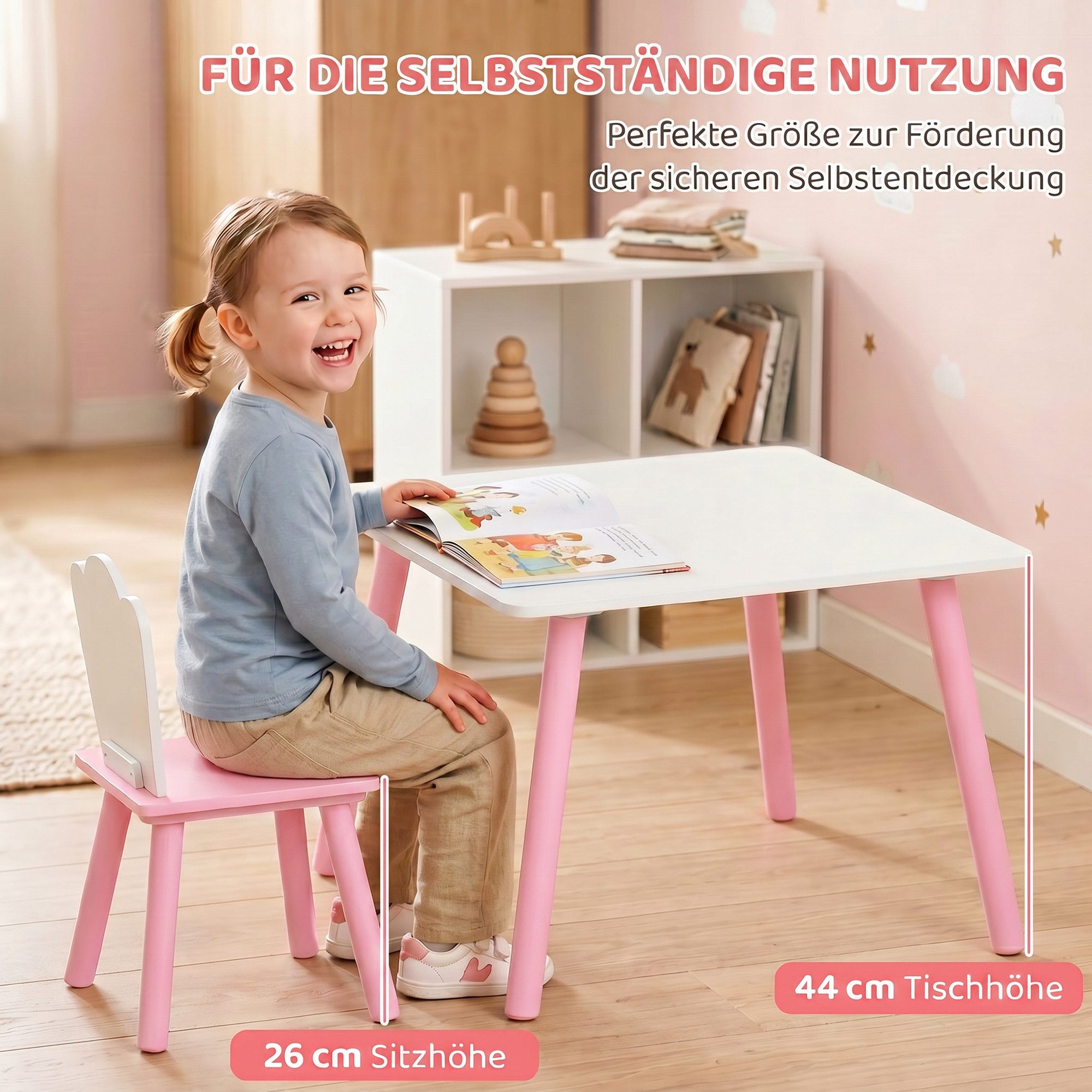 AIYAPLAY Kindersitzgruppe Kindertisch mit 2 Stühlen, (Set, 3-tlg., 1 Tisch, 2 Stühle), abgerundete Kanten – Bild 4 von 5