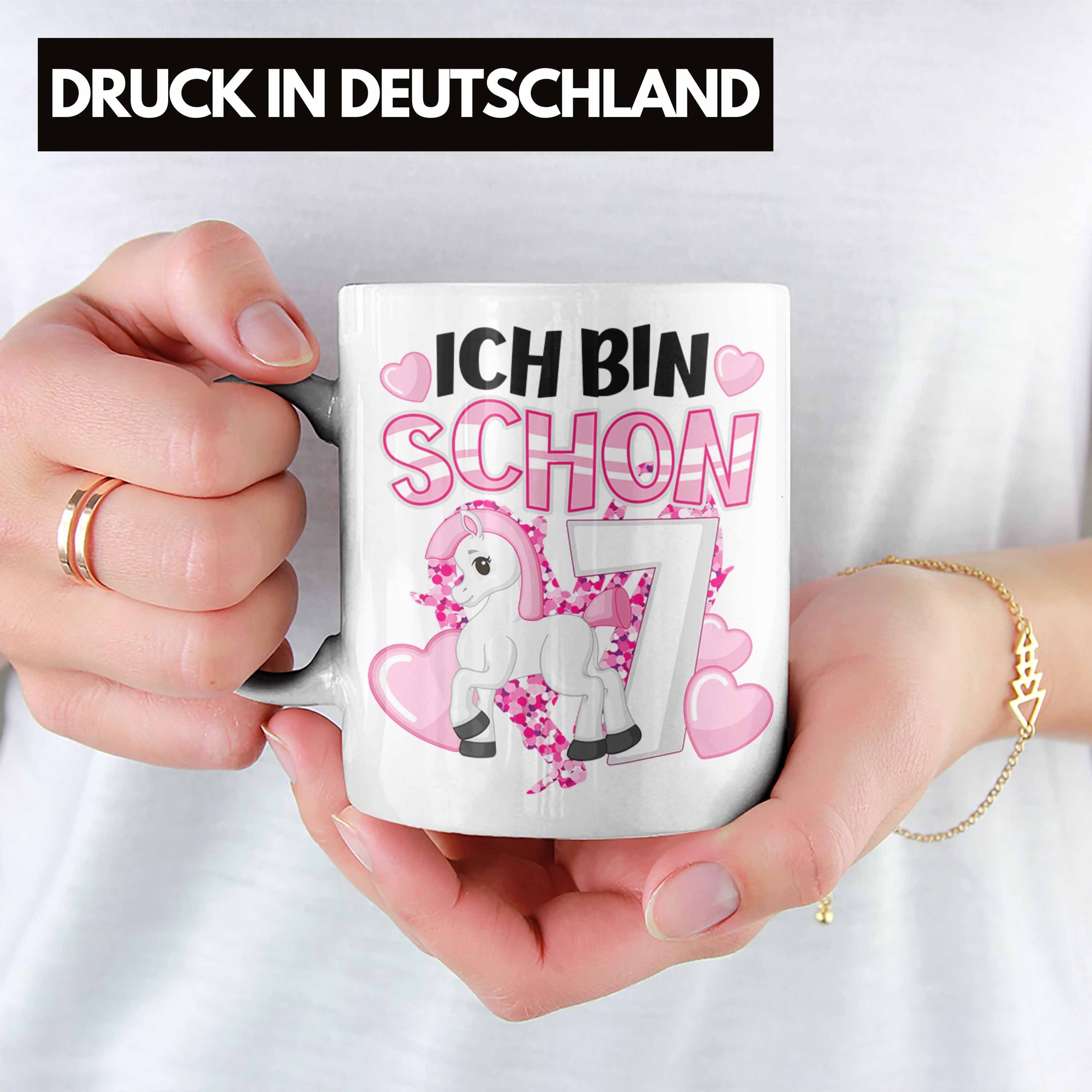 Trendation Tasse Trendation Mädchen Pferde - 7er Reiterin Tasse Kindergeburtstag Geburtstag Weiss Jahre 7. Geschenkidee 7 Tochter Geburtstag Alt