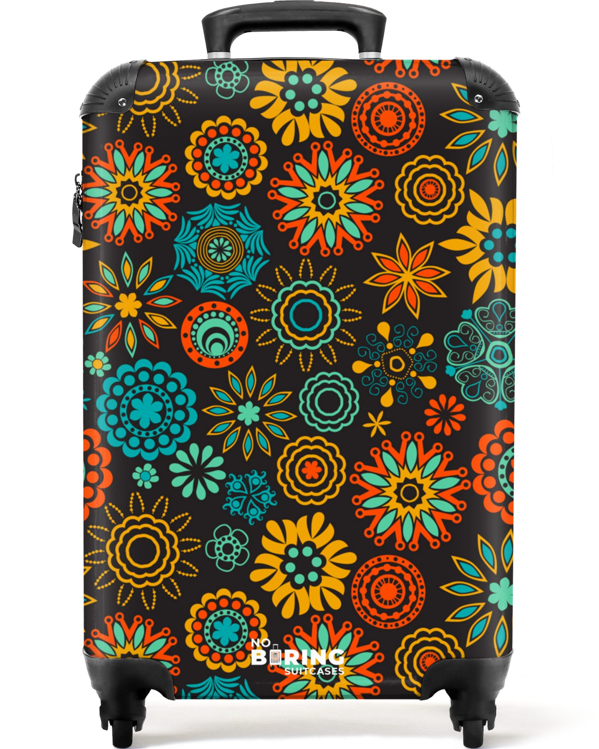 Hartschalen-Trolley Boho Blumen Muster  55x35x20cm, Rollen, Reisetasche mit Rollen, Koffer Handgepäck Flugzeug