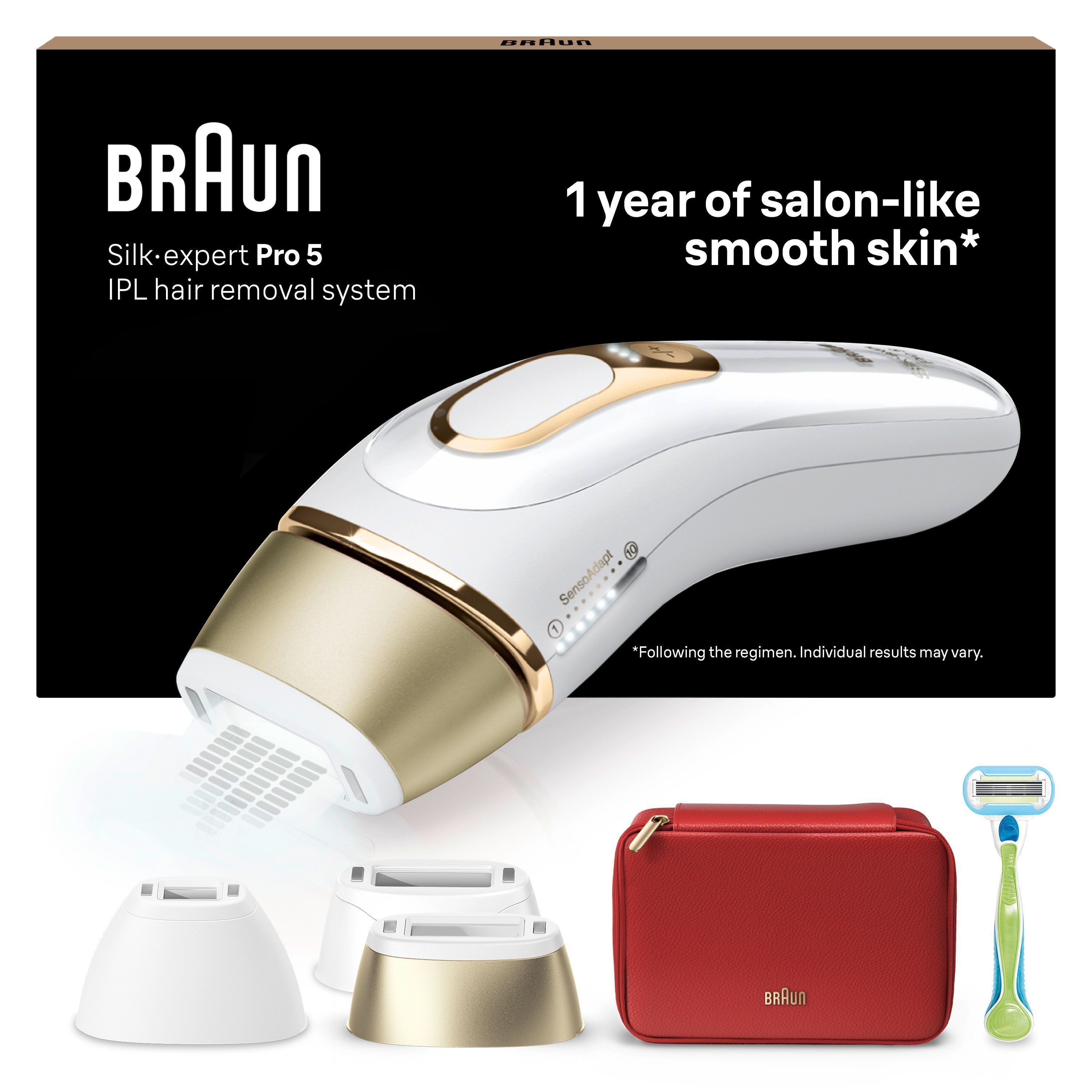Braun IPL-Haarentferner Silk·expert Pro 5 PL5431 (Modell 2026) PL5262 (Modell 2025), pro Minute bis zu 125 Lichtimpulse, 3 Aufsätze, Aufbewahrungstasche, Venus Rasierer