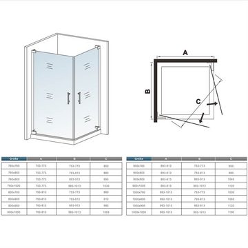 duschspa Eckdusche 185cm Duschkabine Duschabtrennung Duschtür Drehtür Nano Glas, BxT: 76x76 cm, Einscheibensicherheitsglas, Sicherheitsglas, Set, ebenerdiger Einbau möglich