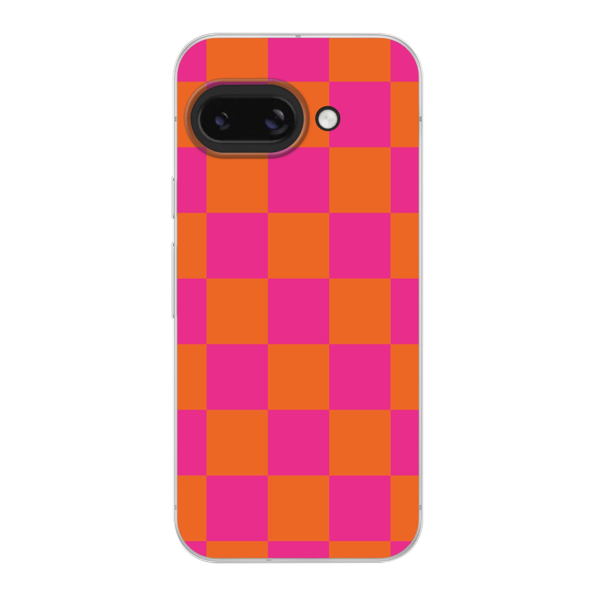 MuchoWow Handyhülle für Google Pixel 9A Schachbrettmuster - Orange - Rosa - Blöcke, Phone Case, Silikon, Schutzhülle Dünn