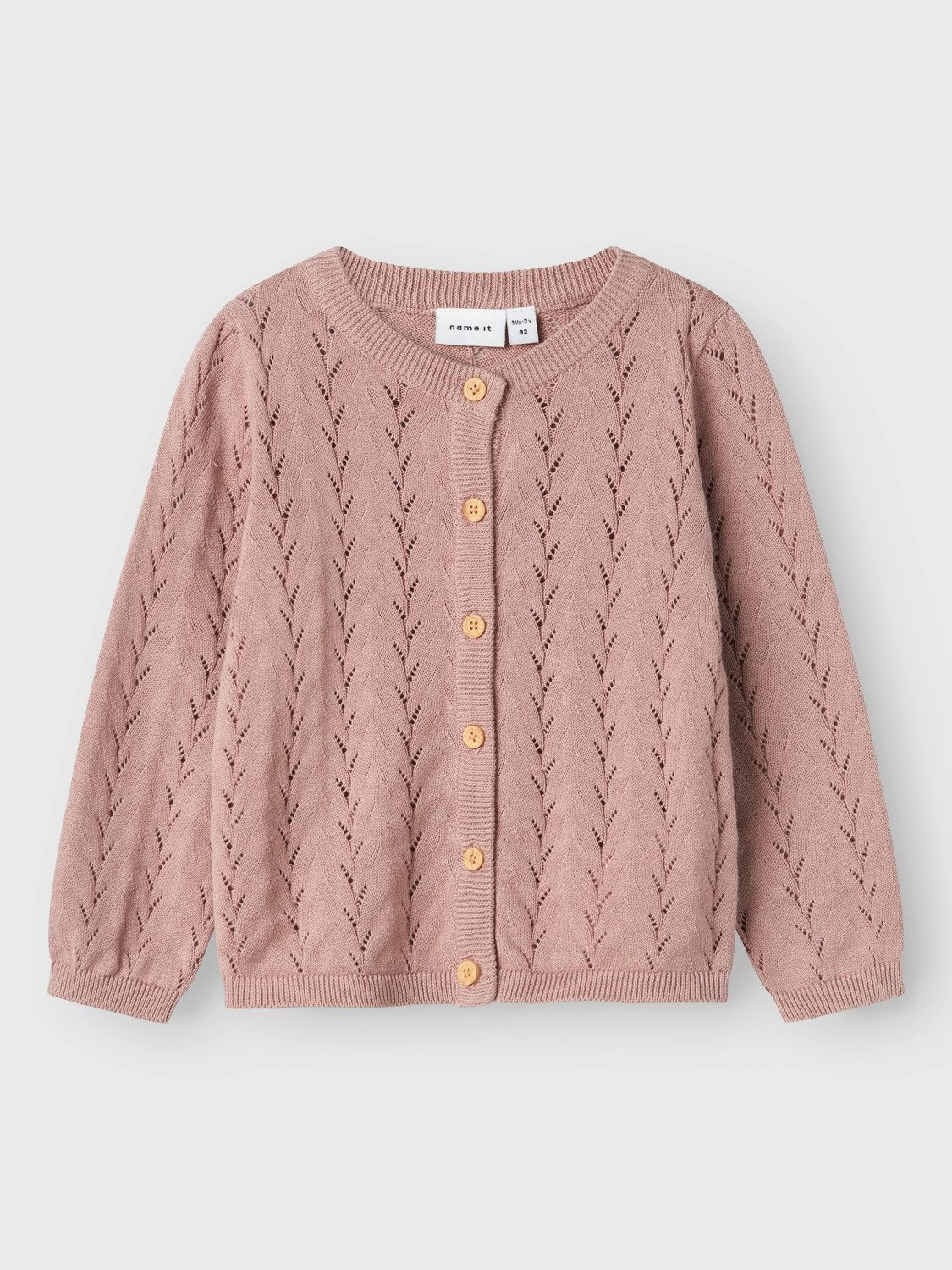 Name It Strickjacke NMFBANNI für Mädchen mit Ajour-Strick und Rippbündchen unifarben, casual, regular fit, Baumwolle, Rundhals – Bild 2 von 5