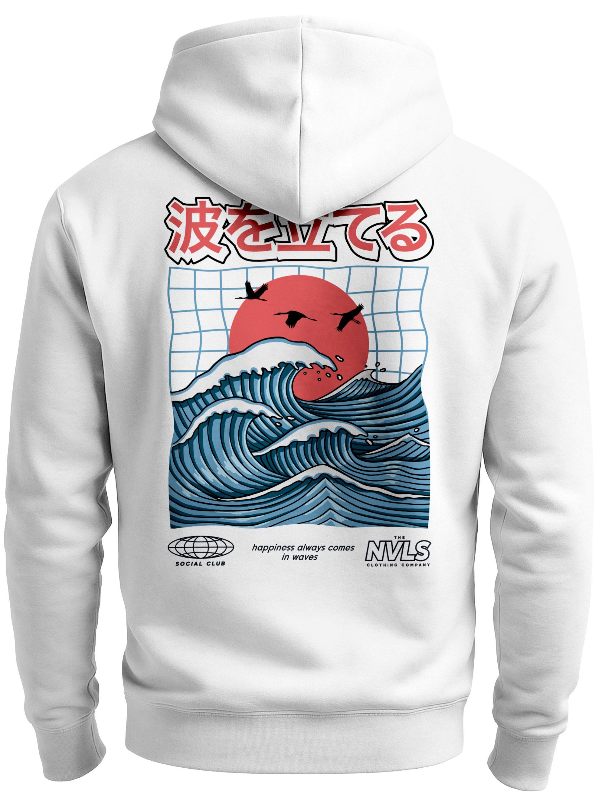 Sweatjacke Herren Sweatjacke Backprint Japan Welle Grafik Design Zipjacke