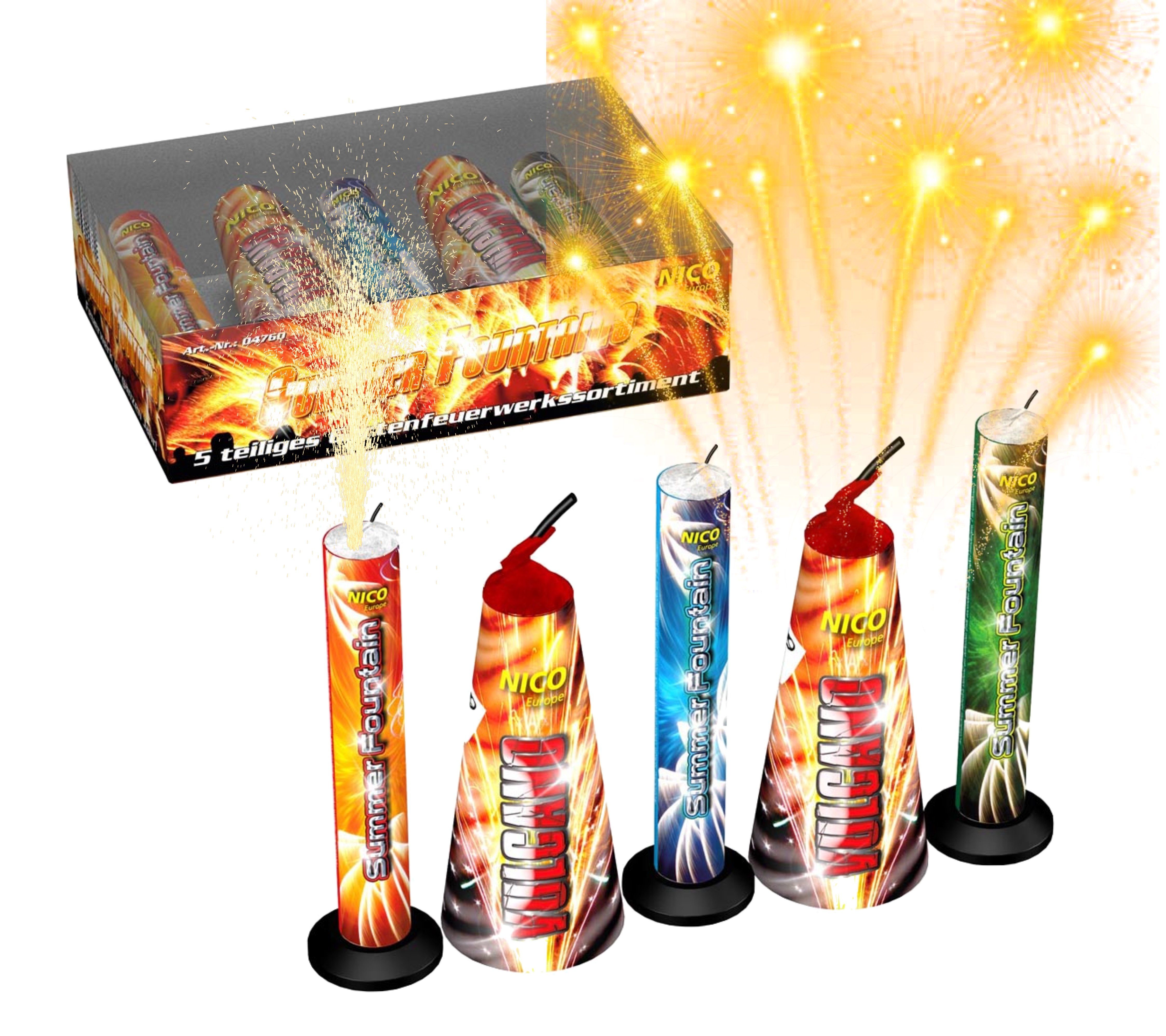 happy sparks® Geburtstagskerze 3x Summer Fountains - 5-teiliges Jugendfeuerwerk Kat. F1 - Silvester (Packung, 3-tlg., 15-teilig), Kat. F1